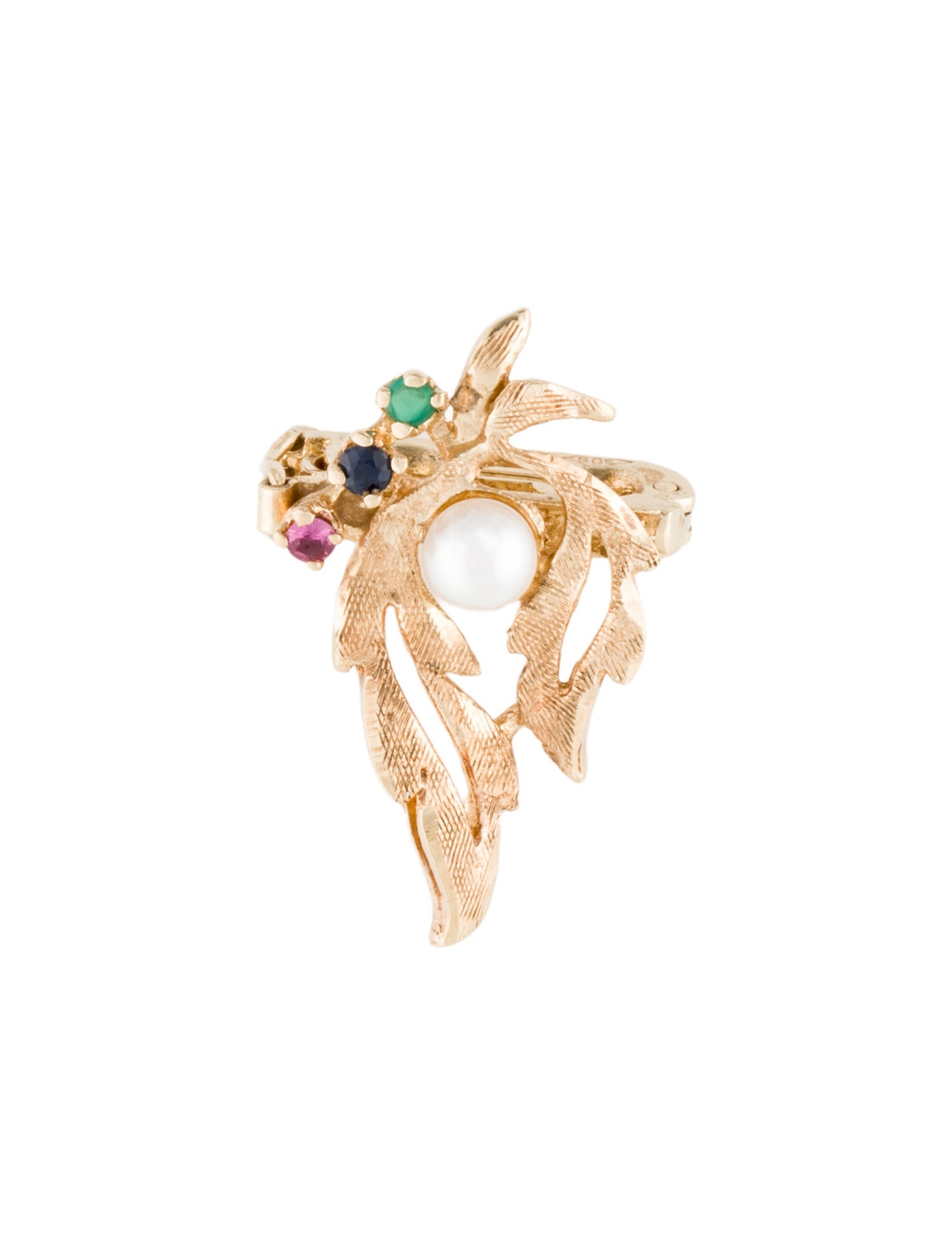 Pendant 14K Pearl, Ruby, Emerald & Dyed Chalcedony