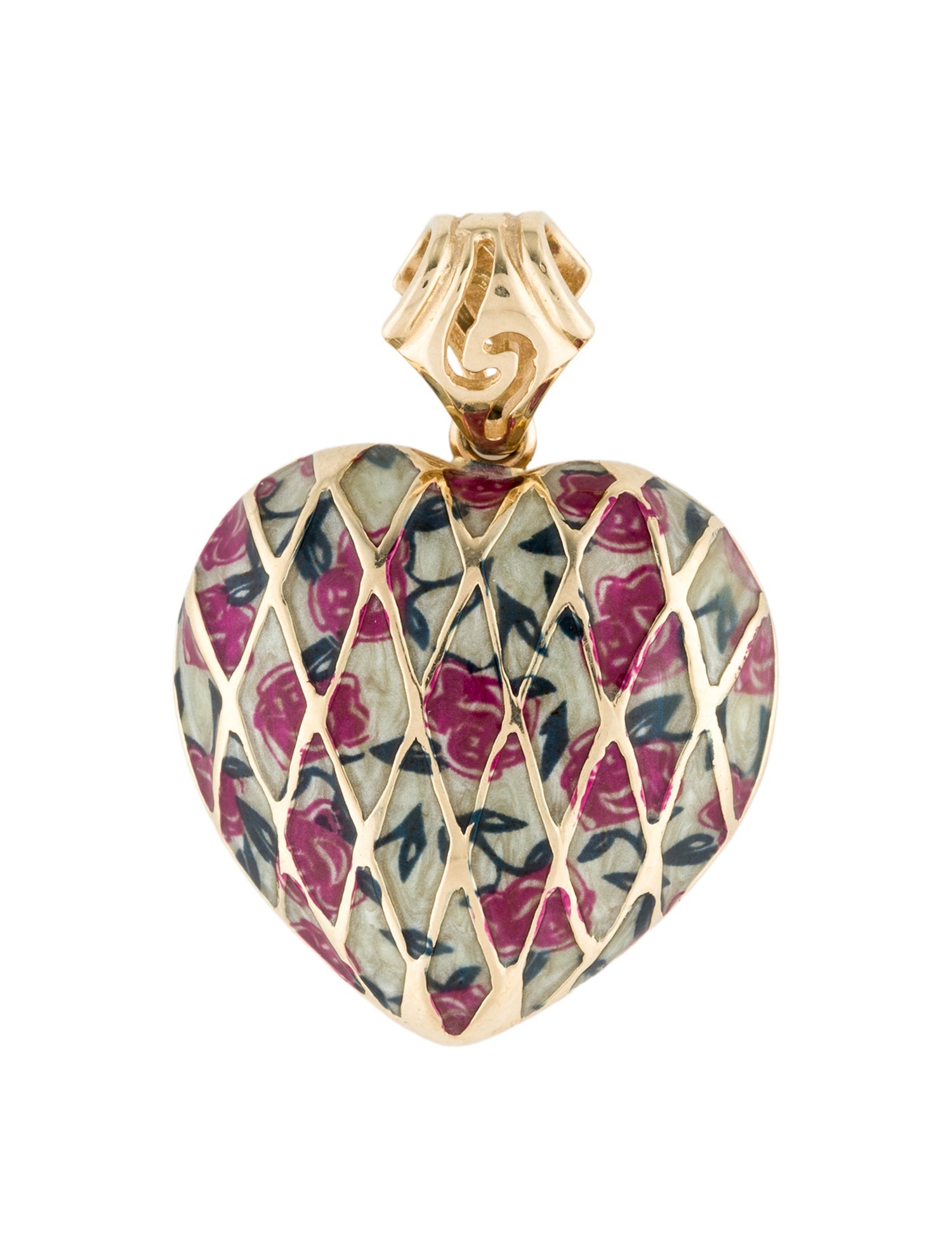 Pendant 14K Enamel Rose Heart