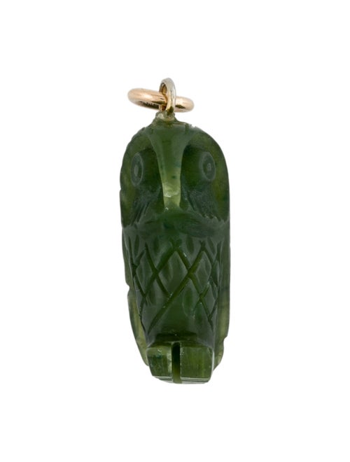 Pendant 14K Nephrite Carved Owl