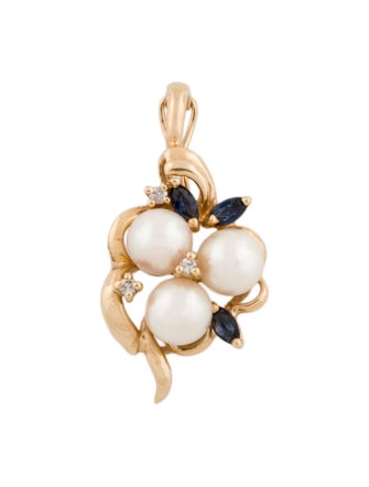 Pendant 14K Pearl, Sapphire & Diamond Pendant
