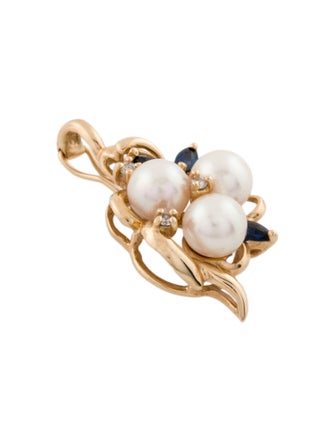 Pendant 14K Pearl, Sapphire & Diamond Pendant