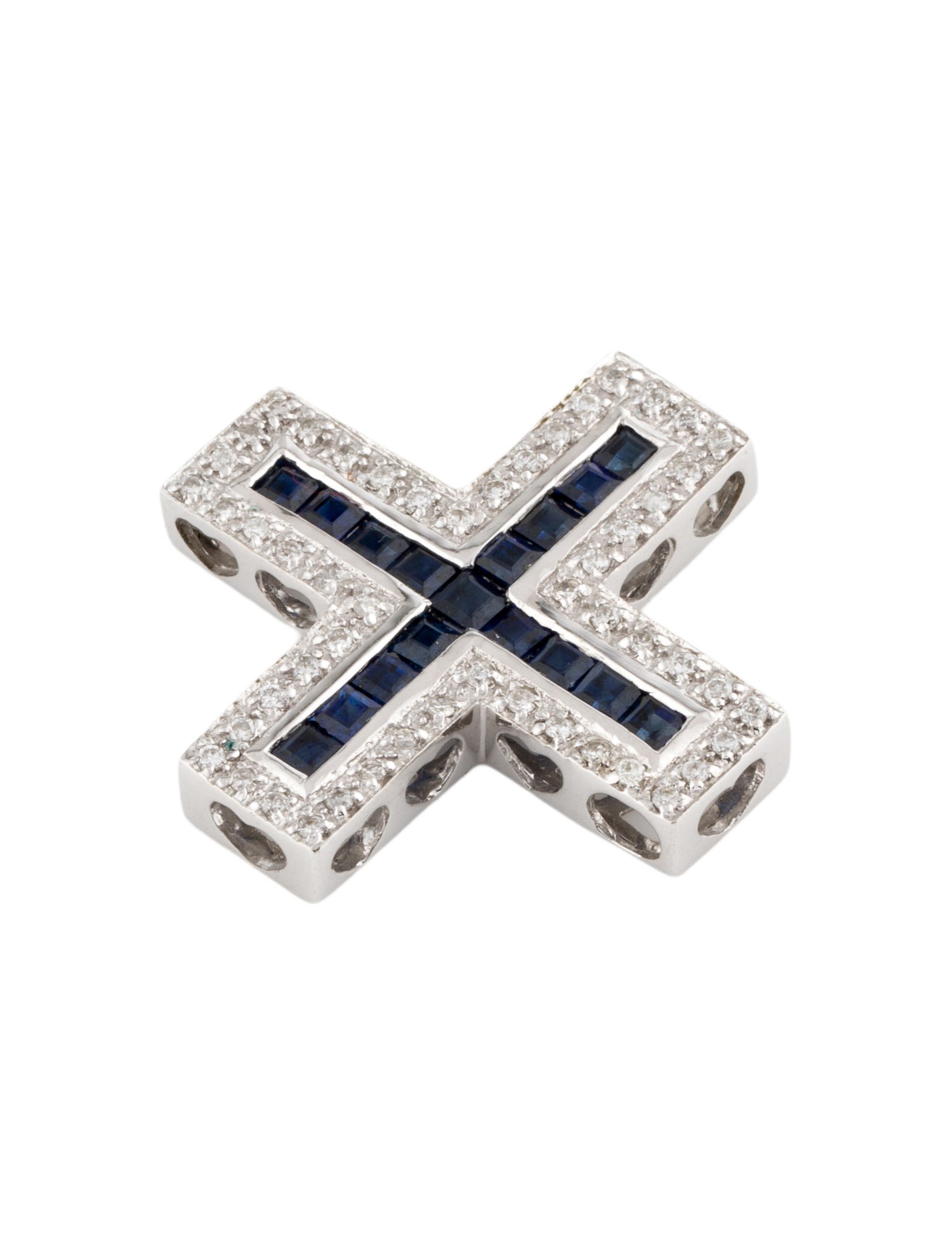 Pendant 18K 1.24ctw Sapphire & Diamond Cross