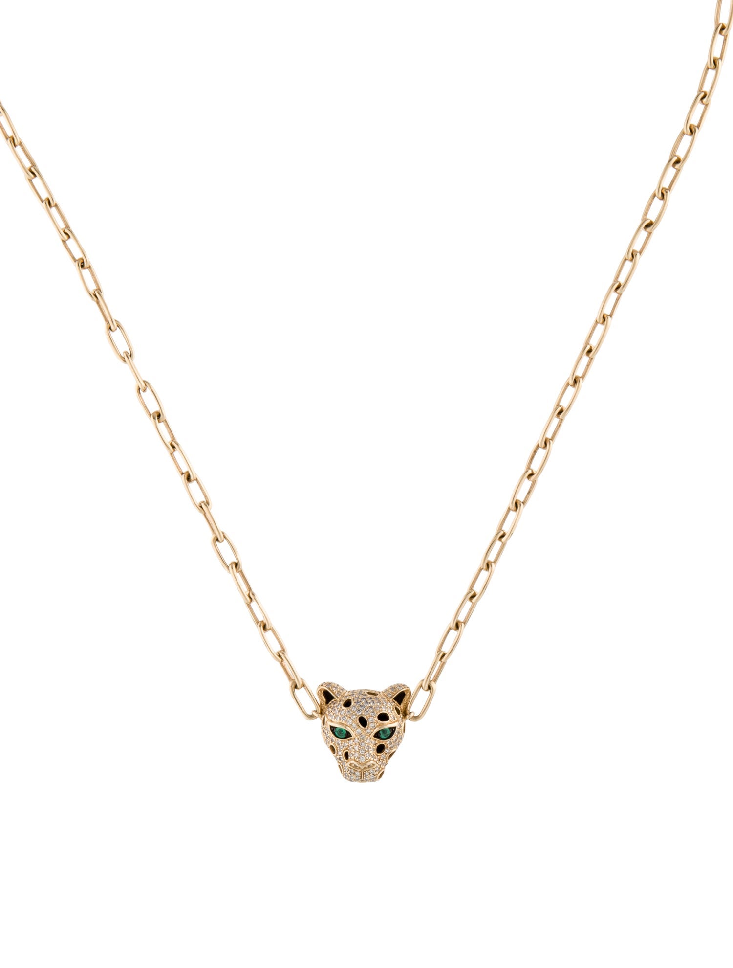 Ring Concierge 14K Emerald, Onyx & DIamond Panther Chain Necklace