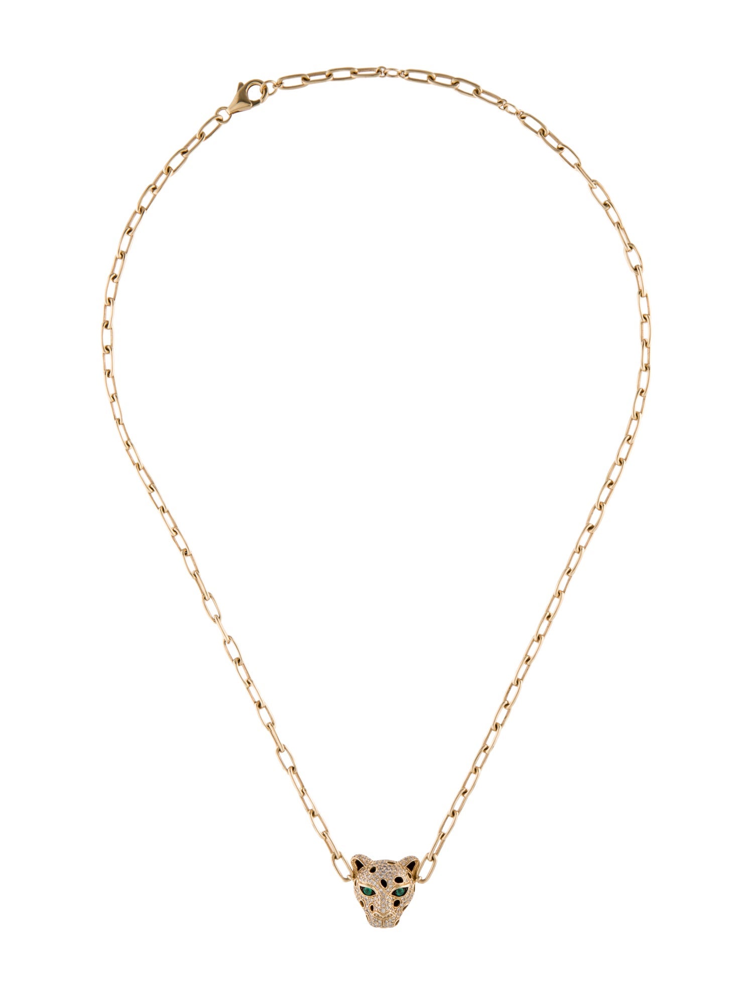 Ring Concierge 14K Emerald, Onyx & DIamond Panther Chain Necklace