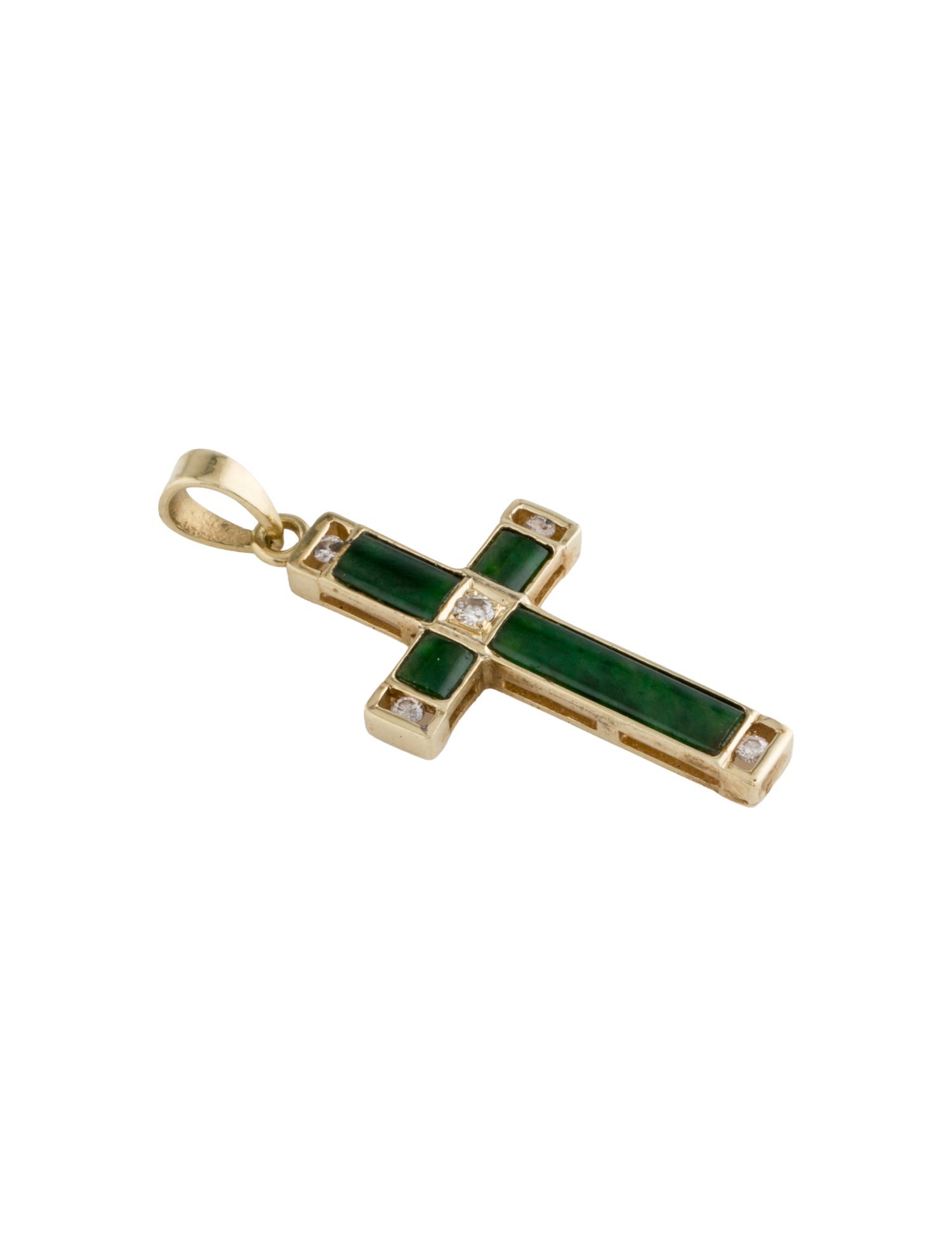 Pendant 14K Jadeite & Diamond Cross