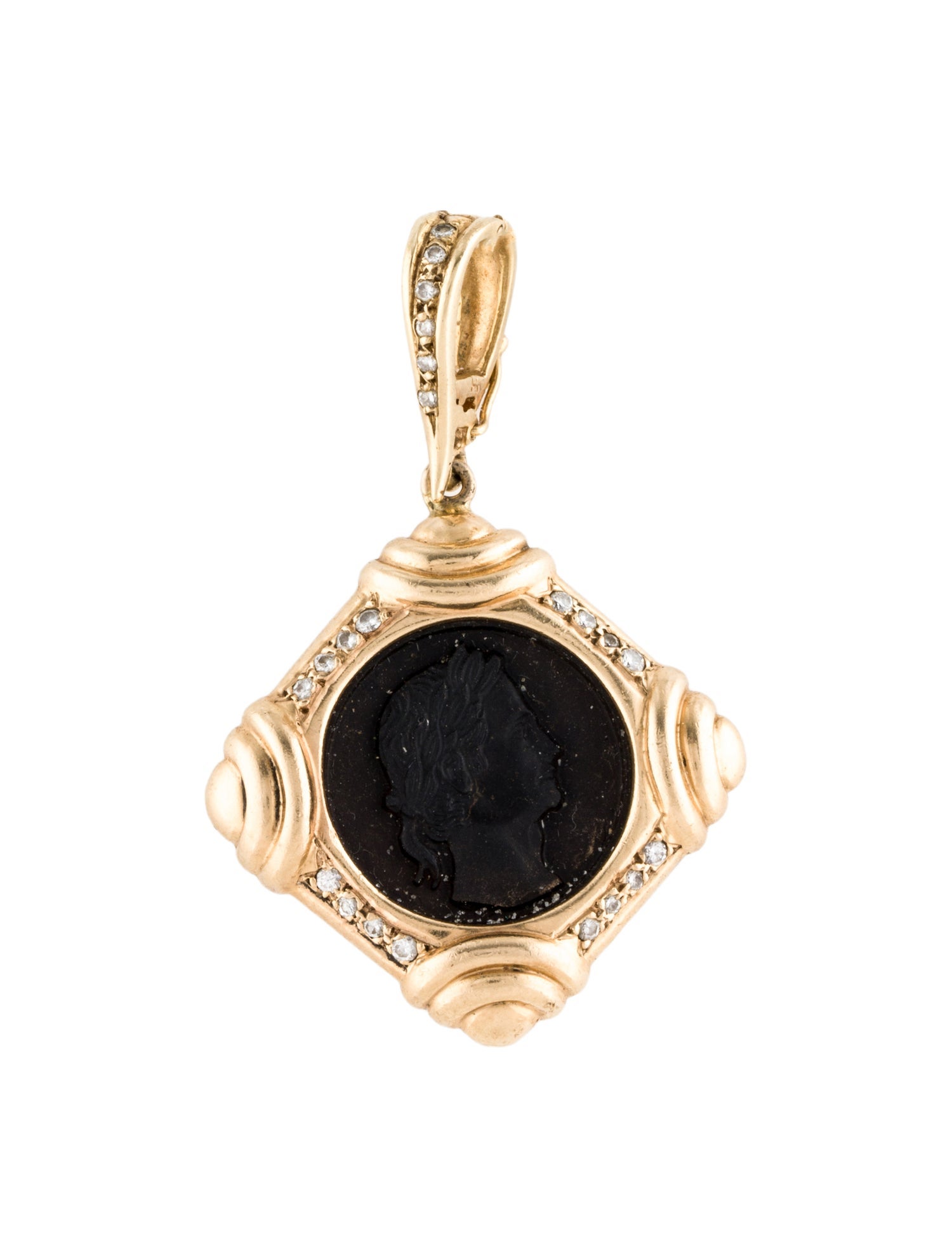 Pendant 14K Black Stone Carved Necklace