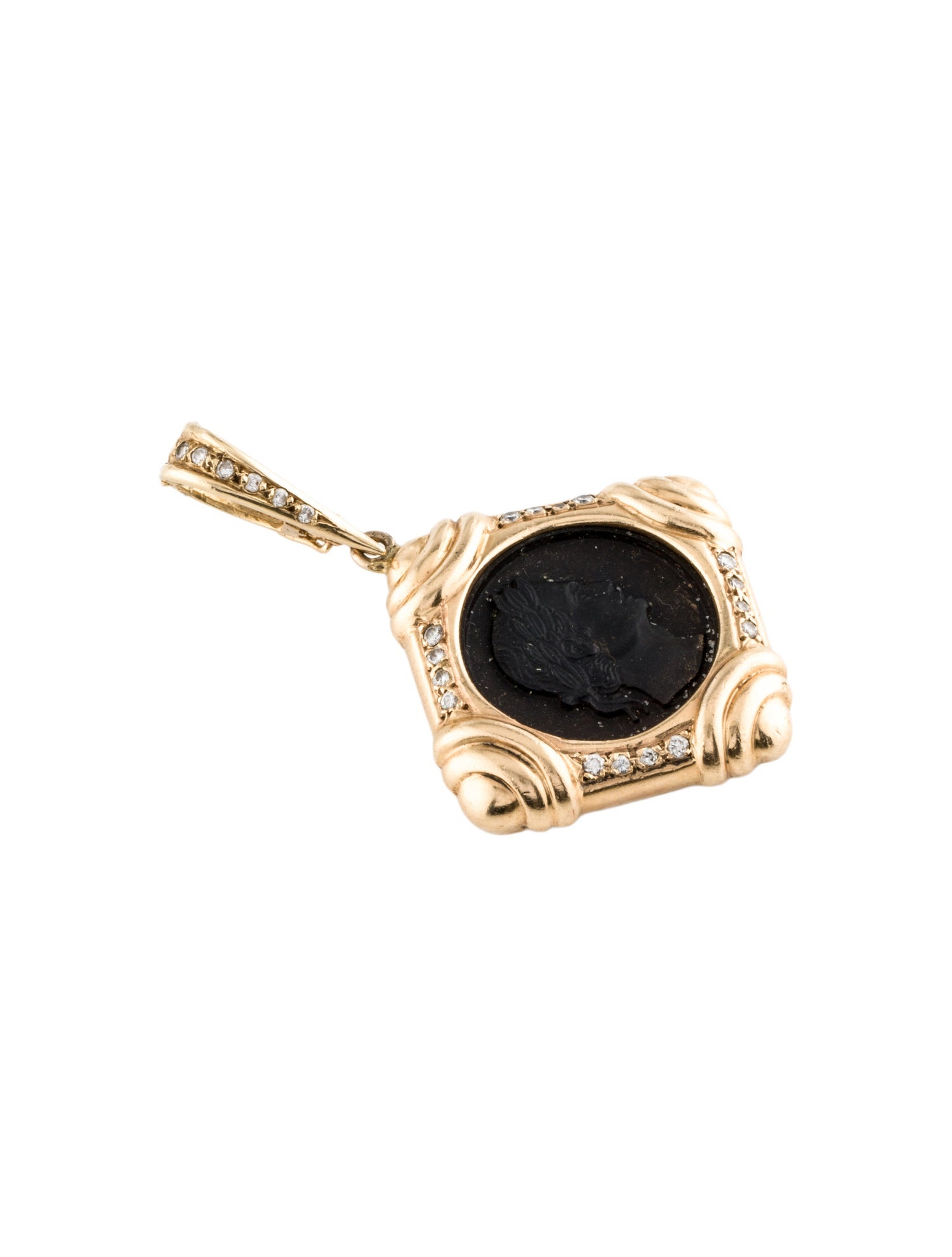 Pendant 14K Black Stone Carved Necklace