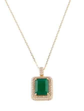 Pendant 18K 6.58ct Emerald & Diamond Pendant Necklace