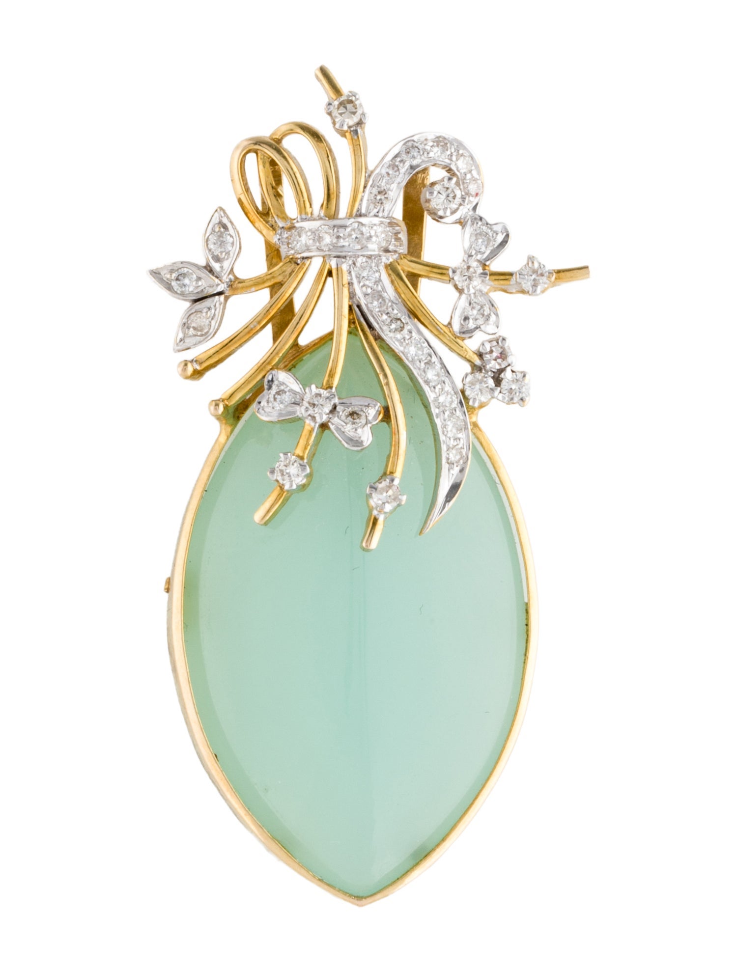 Pendant 14K Diamond & Chalcedony Brooch