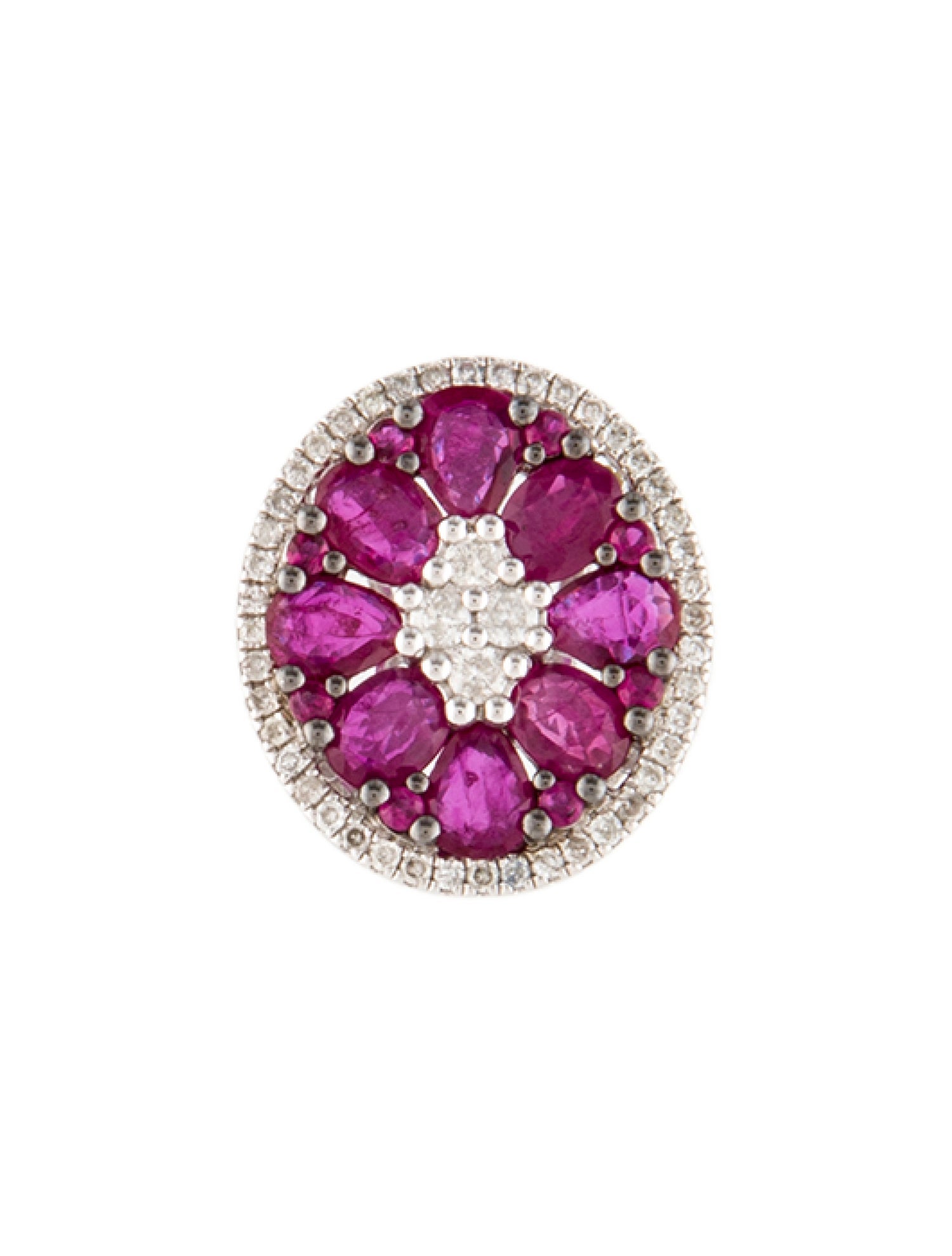 Pendant 14K 1.46ct Ruby & Diamond Oval Floral