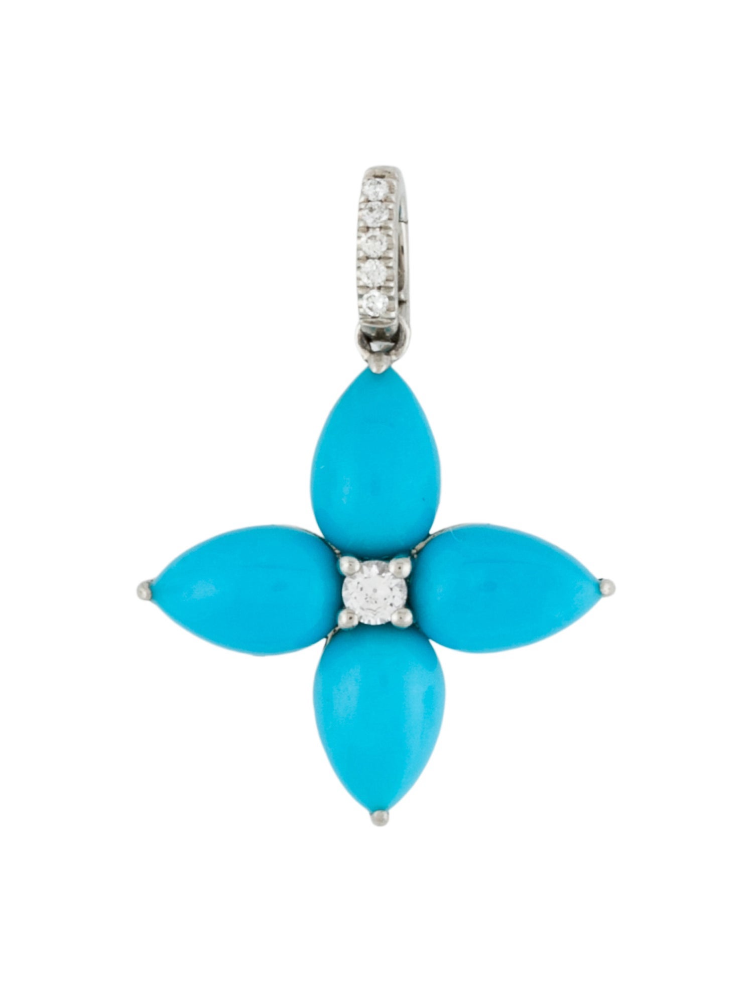 Pendant Platinum Turquoise, Sapphire & Diamond Flower