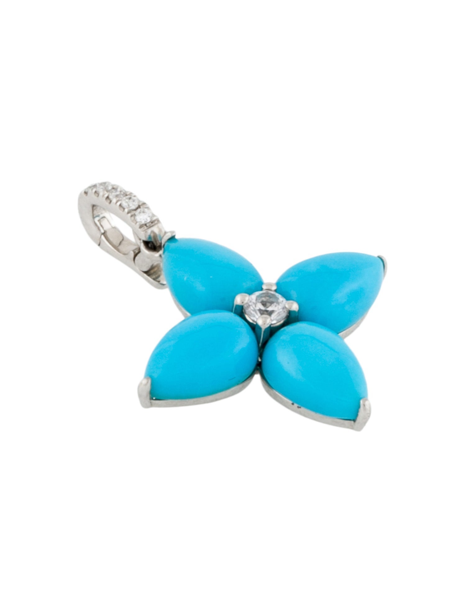 Pendant Platinum Turquoise, Sapphire & Diamond Flower