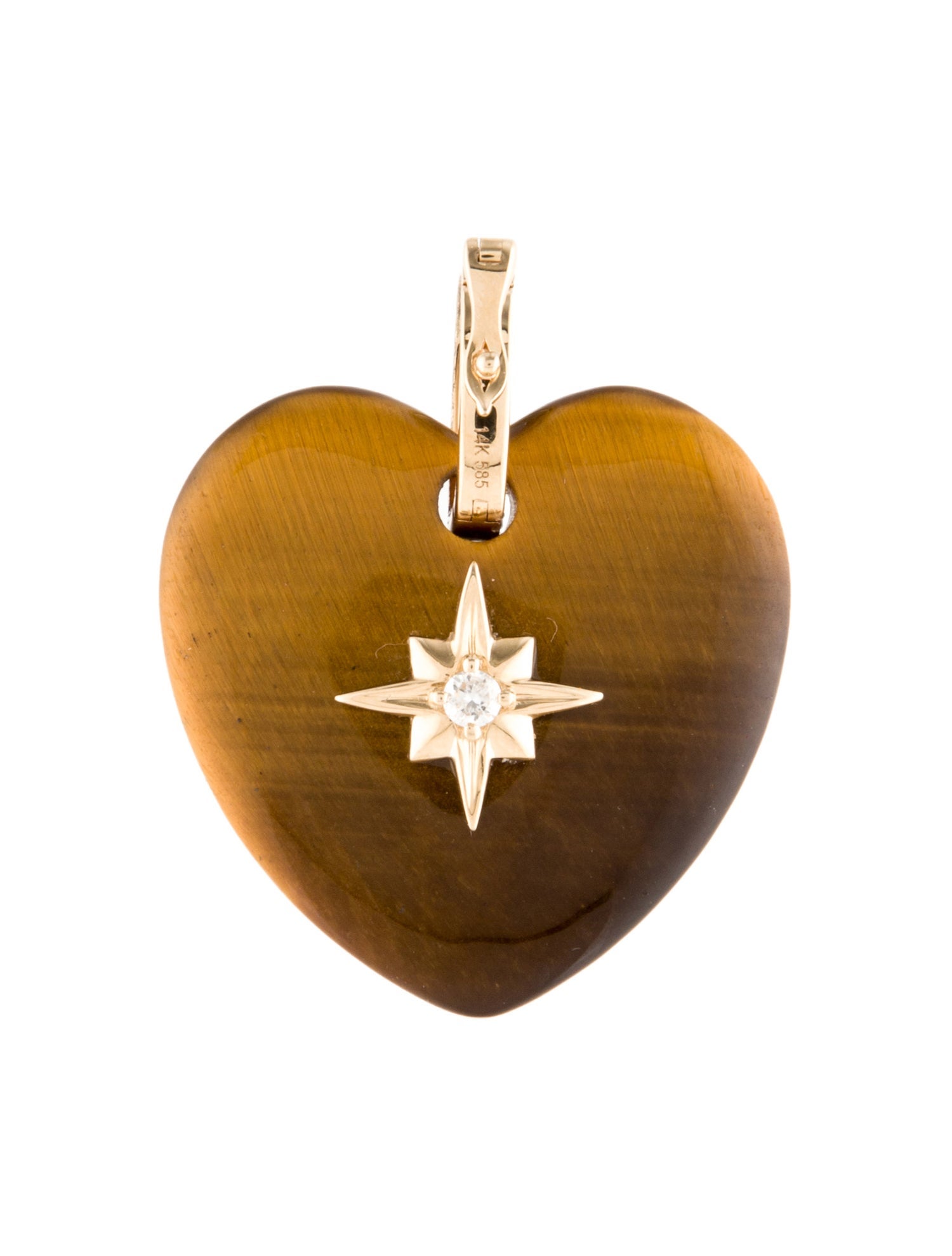 Pendant 14K Diamond & Tiger's Eye Quartz Heart