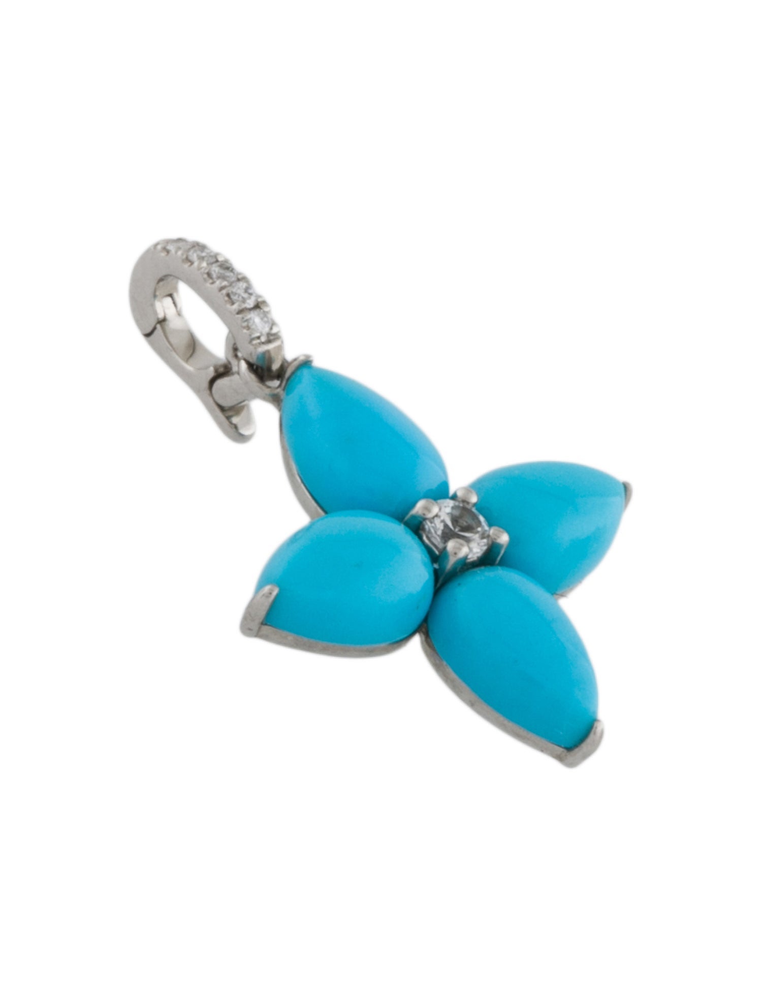 Pendant Platinum Turquoise, Sapphire & Diamond Flower