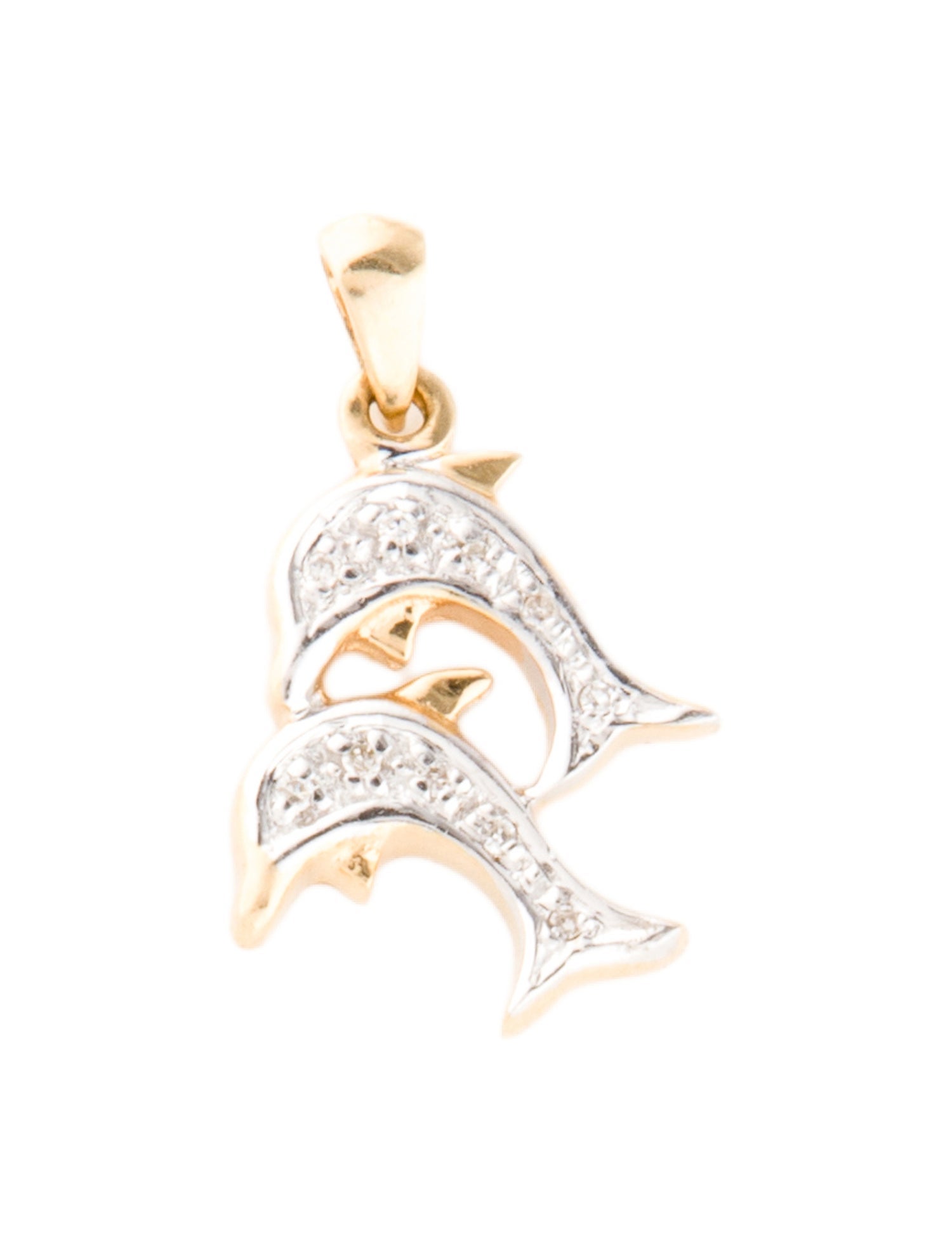 Pendant 14K Diamond Double Dolphin