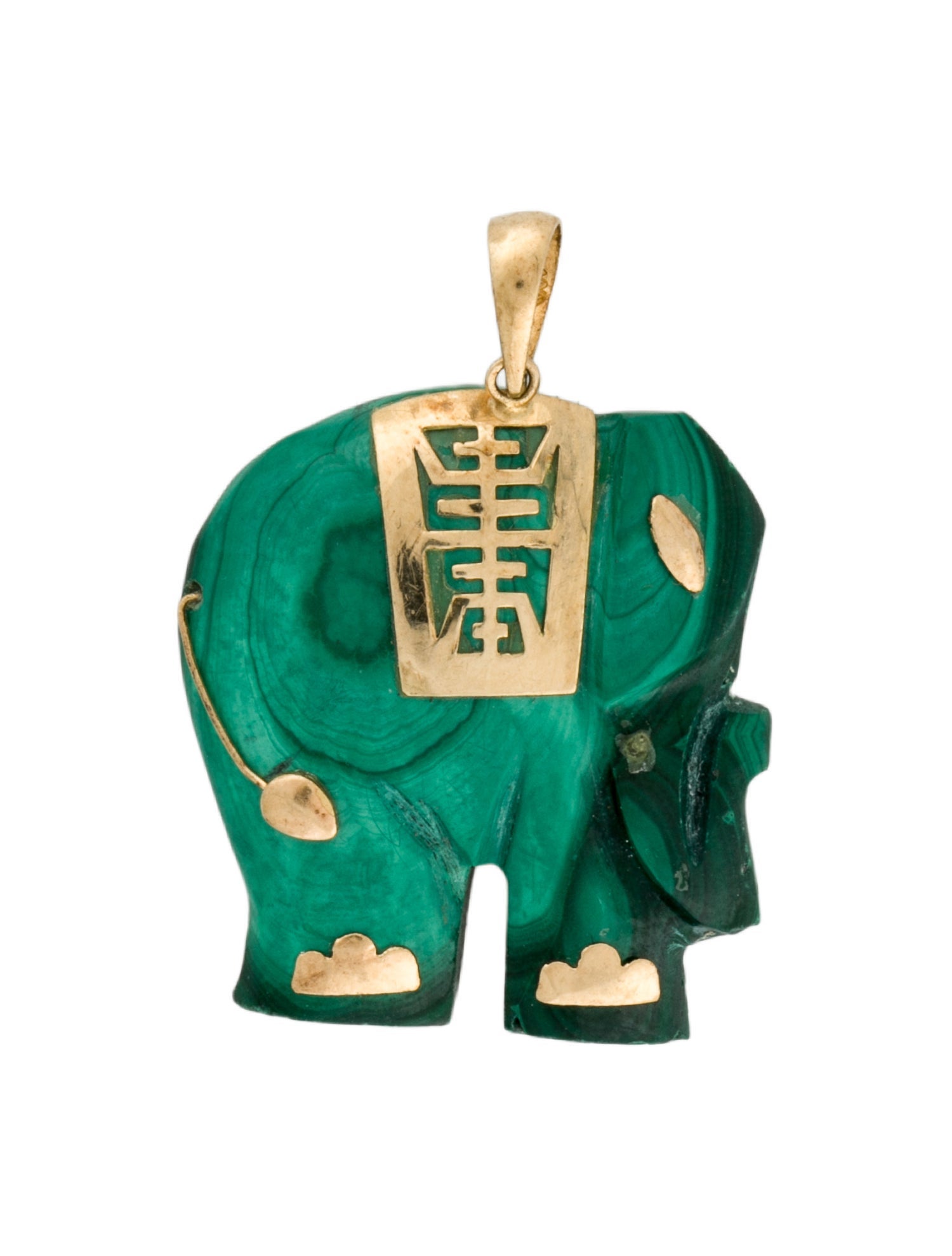 Pendant 14K Malachite Elephant