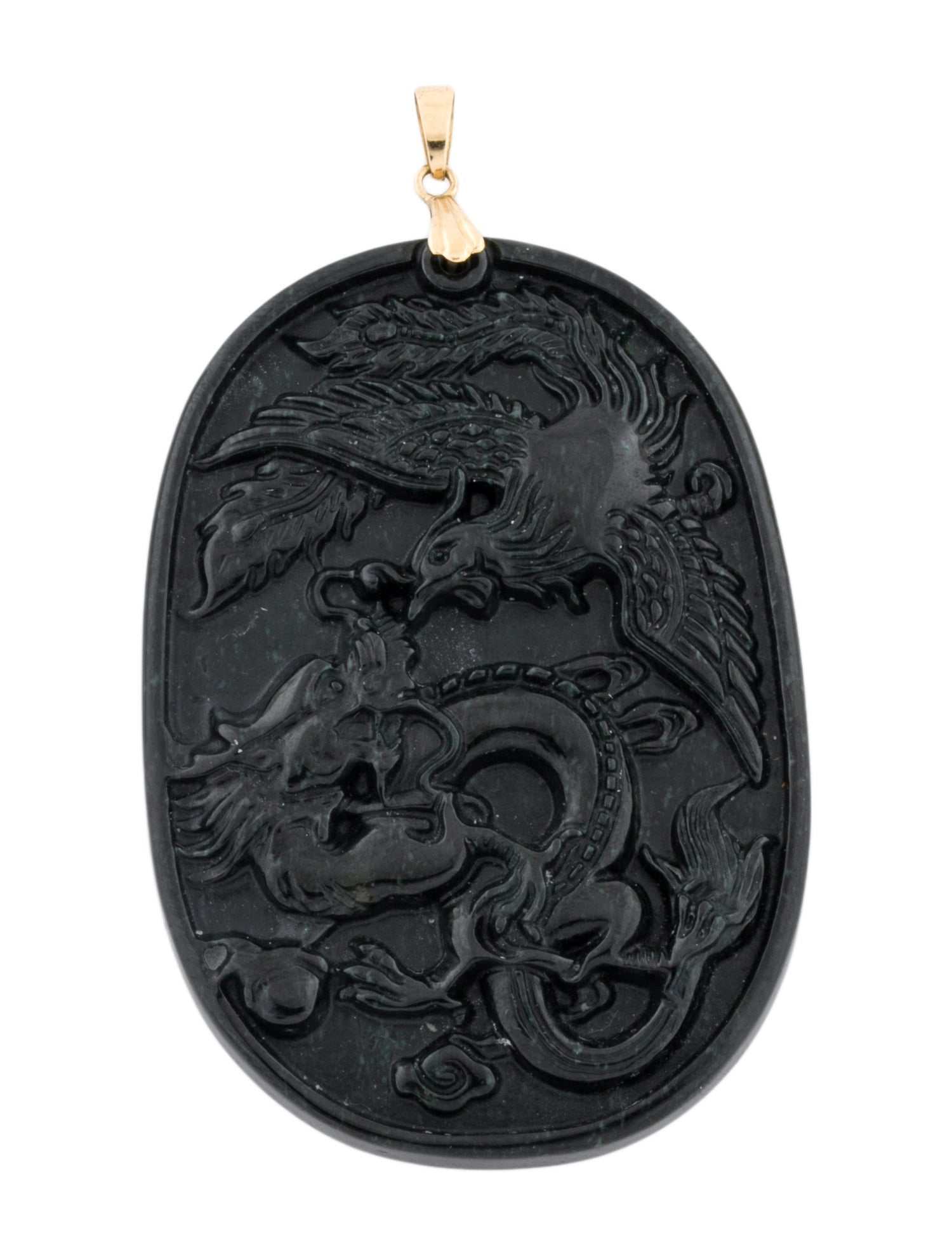 Pendant 18K Carved Jadeite Dragon & Phoenix