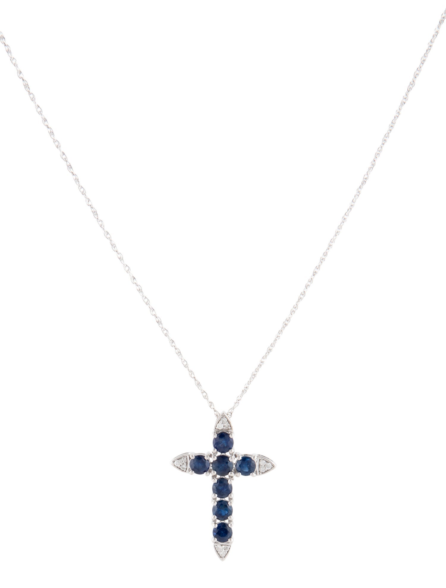 Pendant 14K 1.29ctw Sapphire & Diamond Cross Pendant Necklace