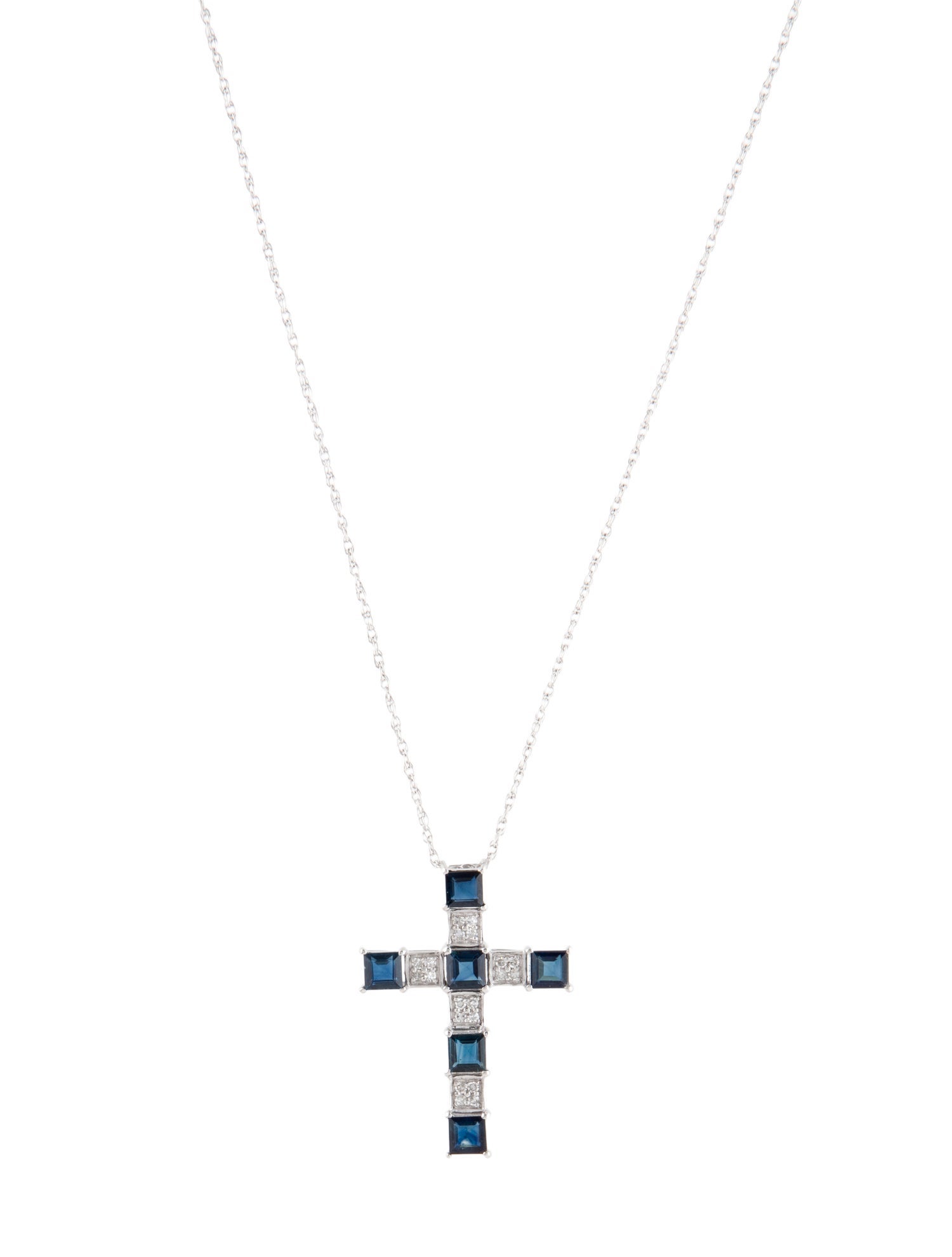 Pendant 14K 1.72ctw Sapphire & Diamond Cross Pendant Necklace