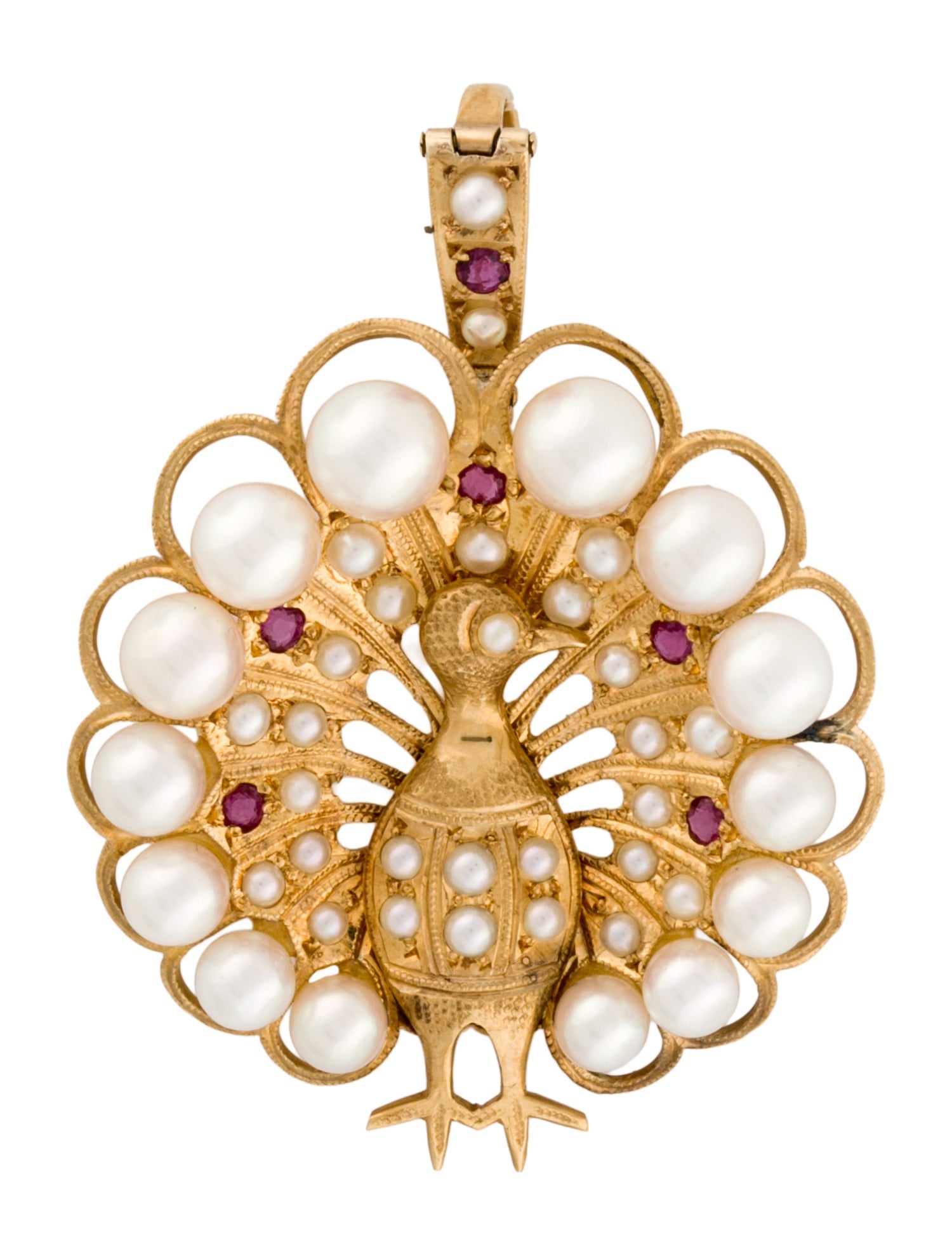 Pendant 18K Cultured Pearl & Ruby Peacock Enhancer