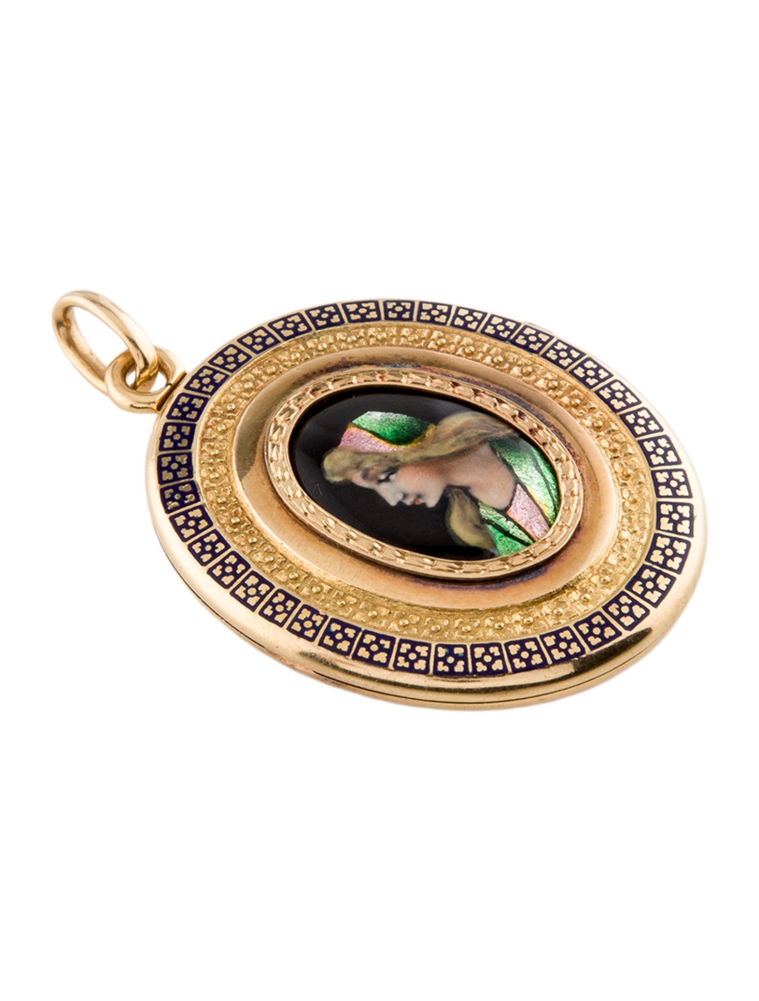 Pendant 18K Enamel Portrait Locket
