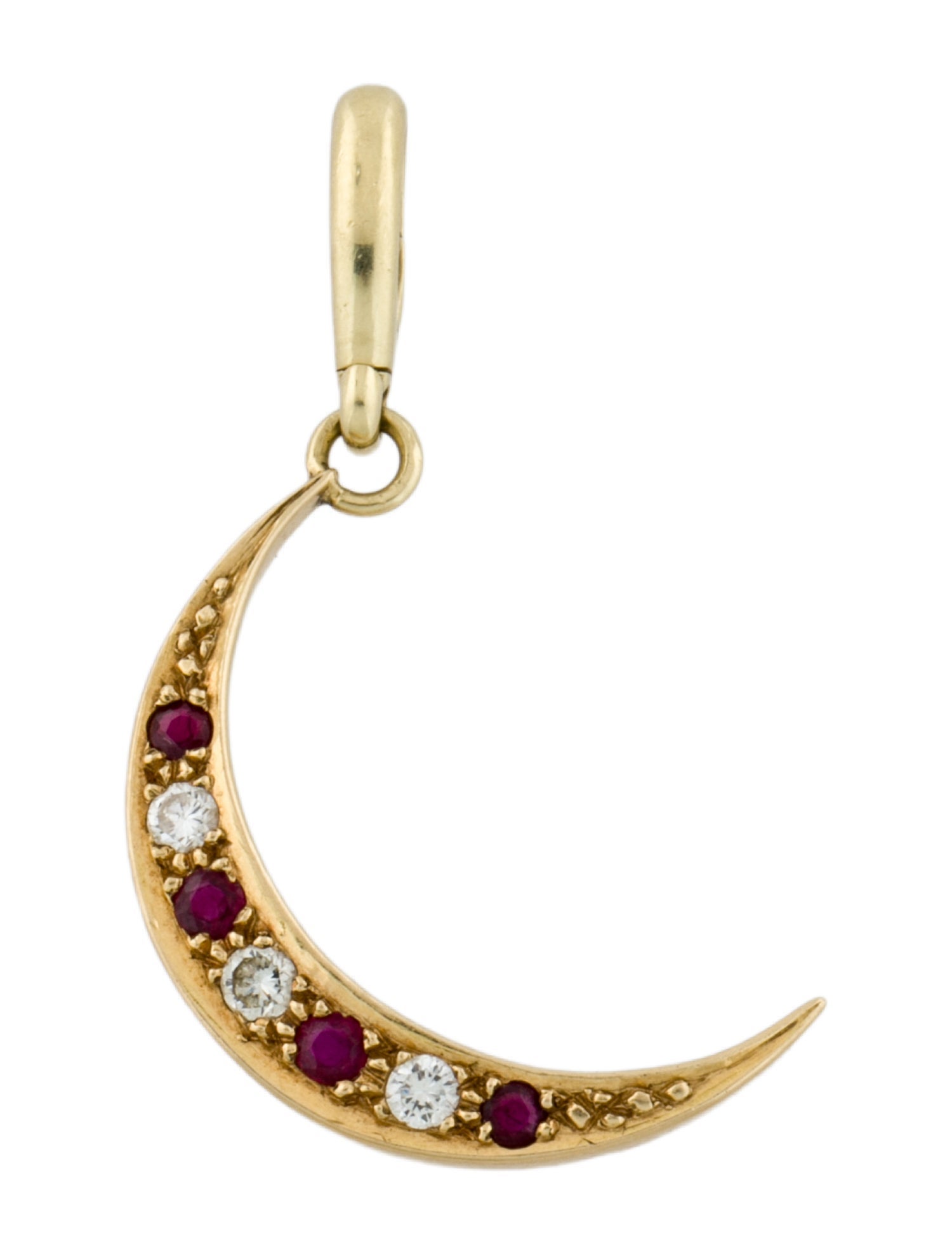 Pendant 18K Ruby & Diamond Crescent Moon Pendant Necklace