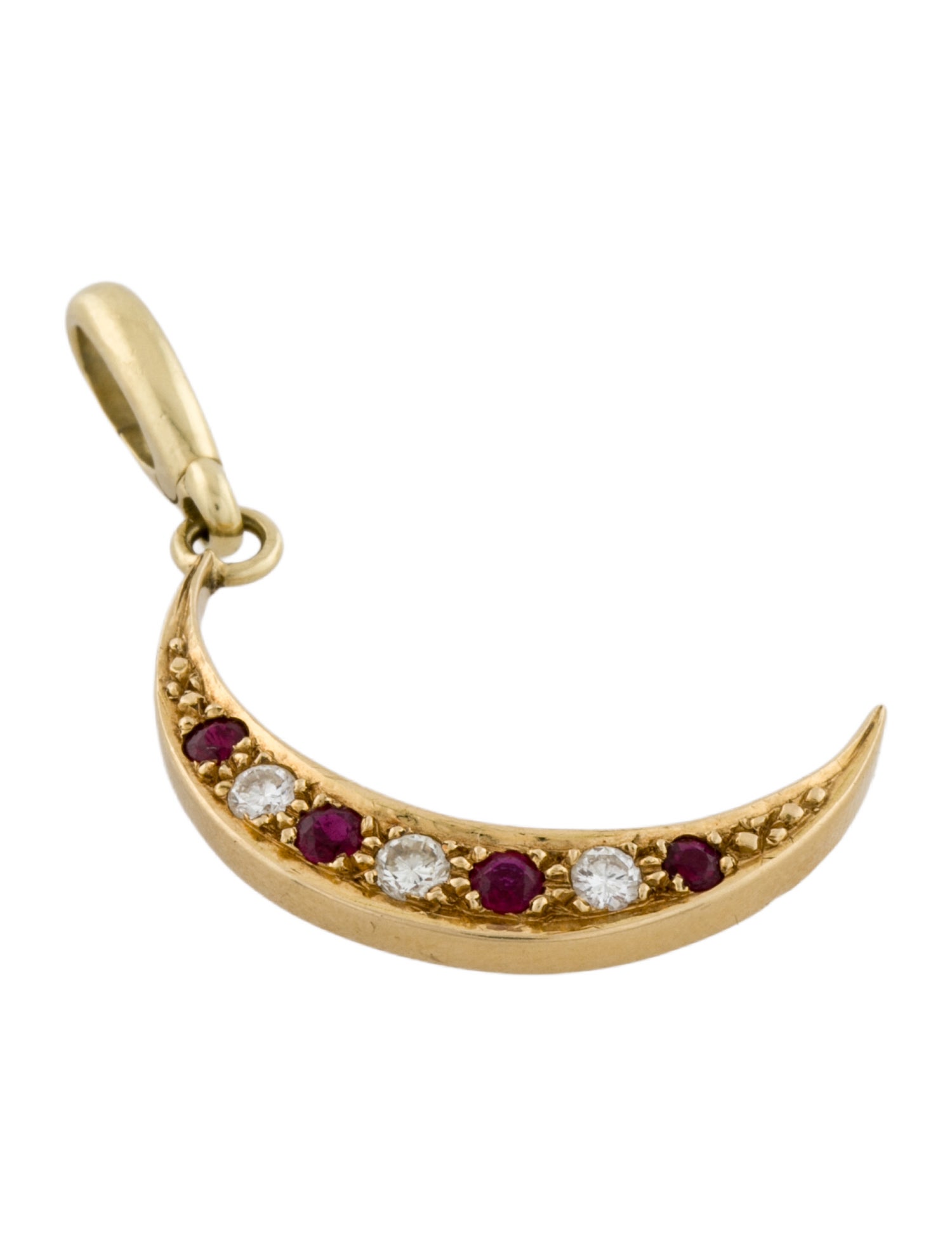 Pendant 18K Ruby & Diamond Crescent Moon Pendant Necklace
