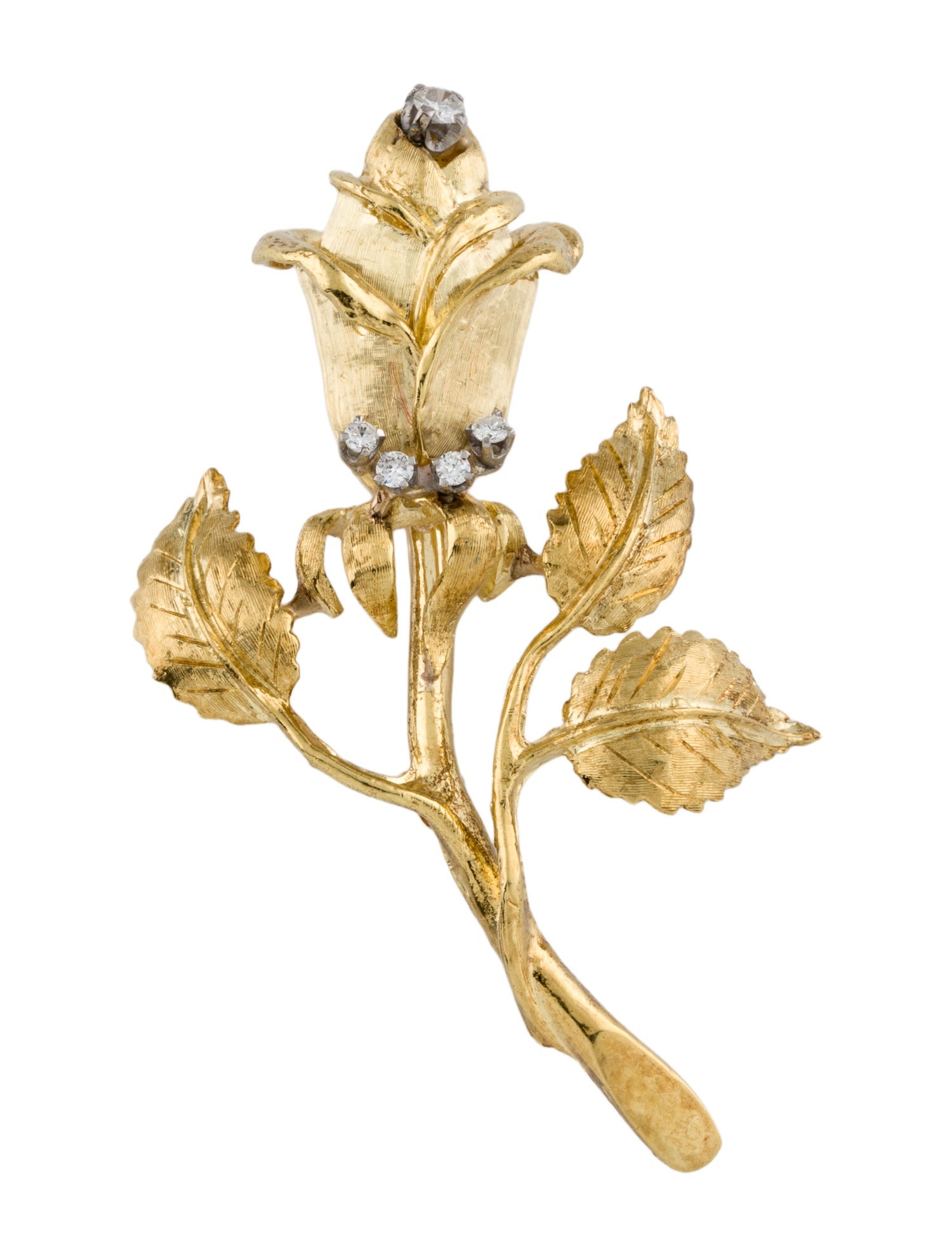 Pendant Vintage 18K Diamond Rose Brooch