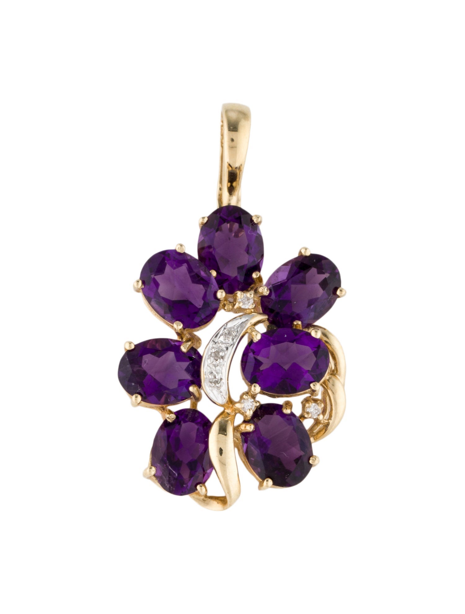Pendant 14K 7.56ct Amethyst & Diamond Cluster