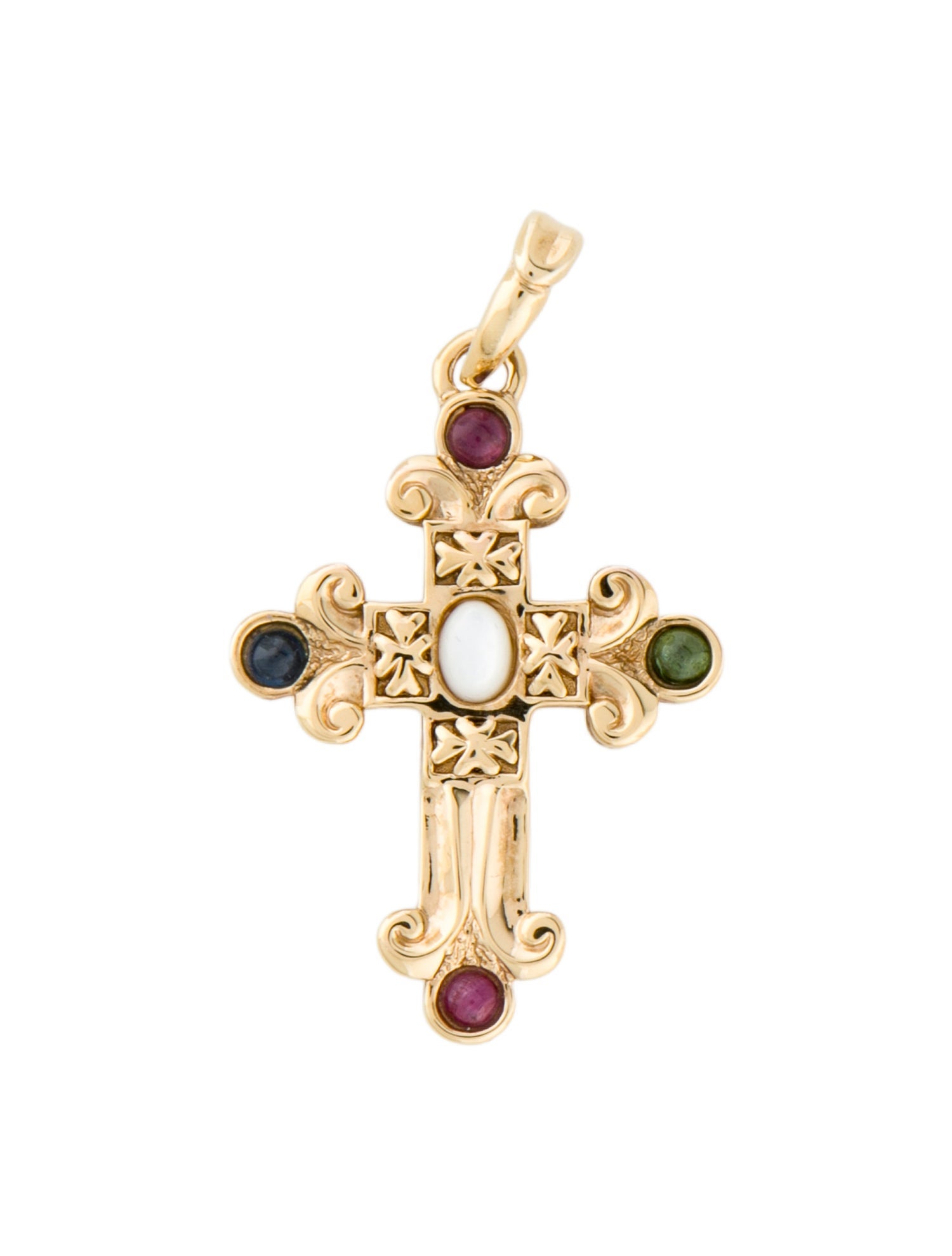 Pendant 14K Mother-of-Pearl & Multistone Cross