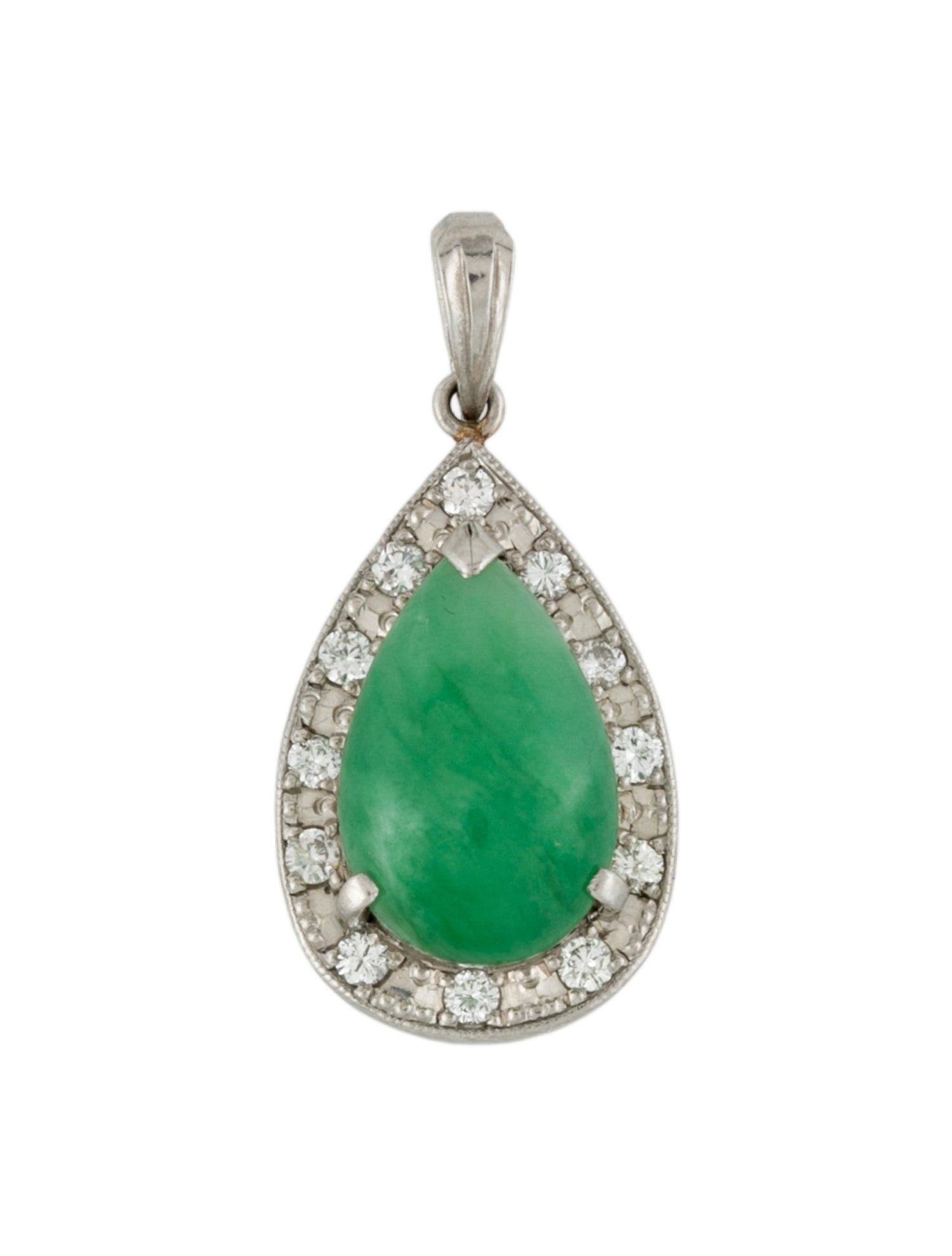 Pendant Platinum Dyed Jadeite & Diamond Tear Drop