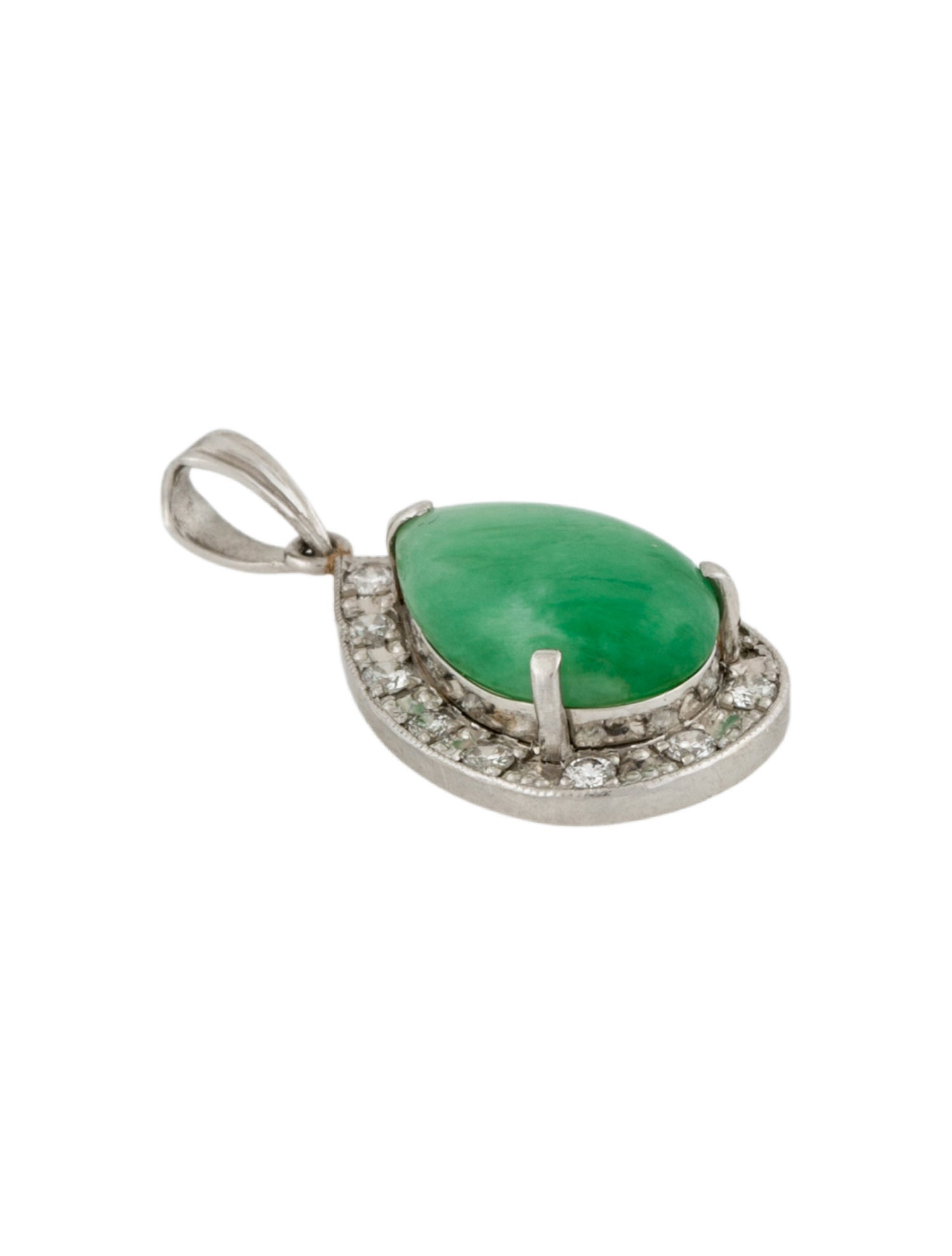 Pendant Platinum Dyed Jadeite & Diamond Tear Drop