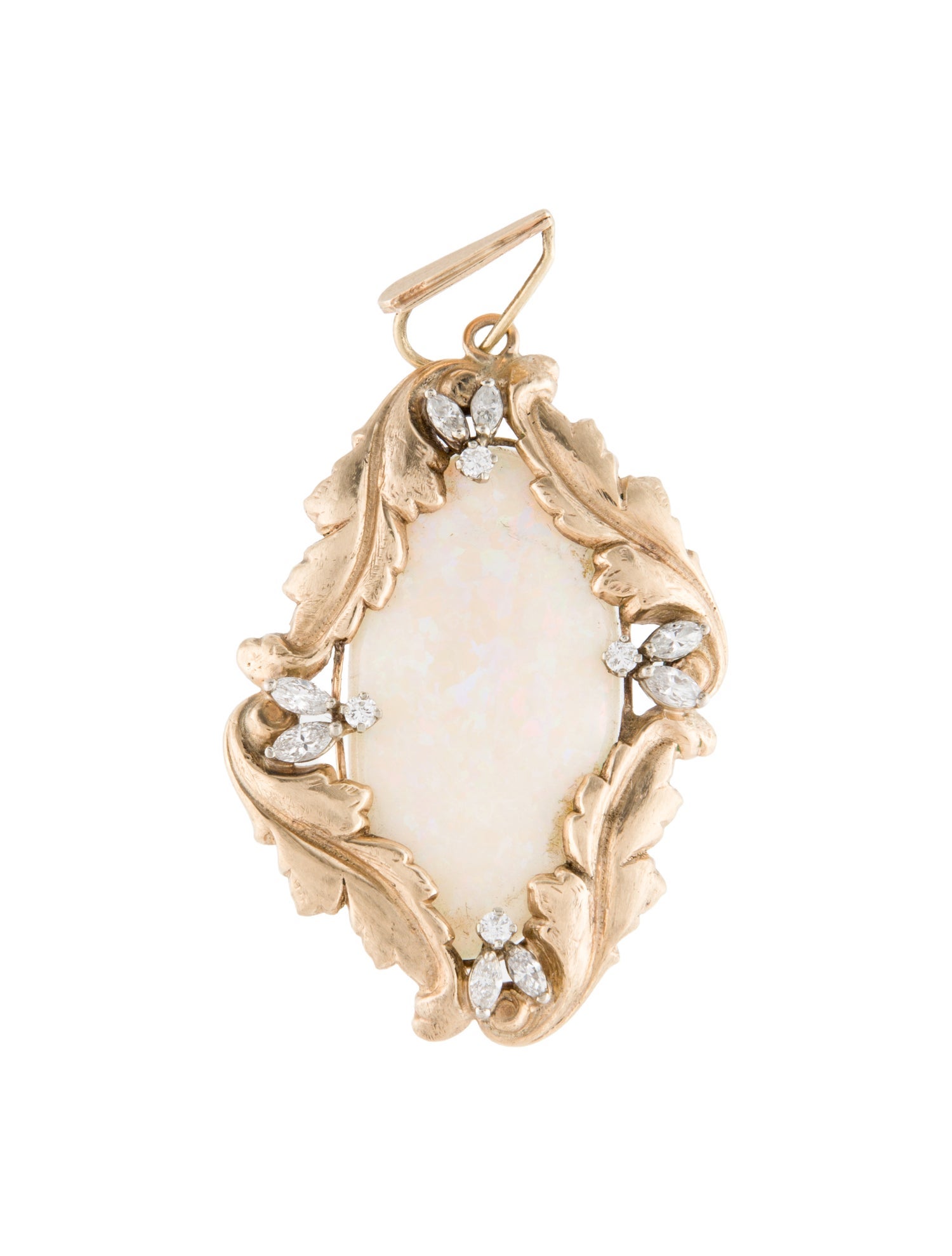 Pendant 14K Opal & Diamond Leaf