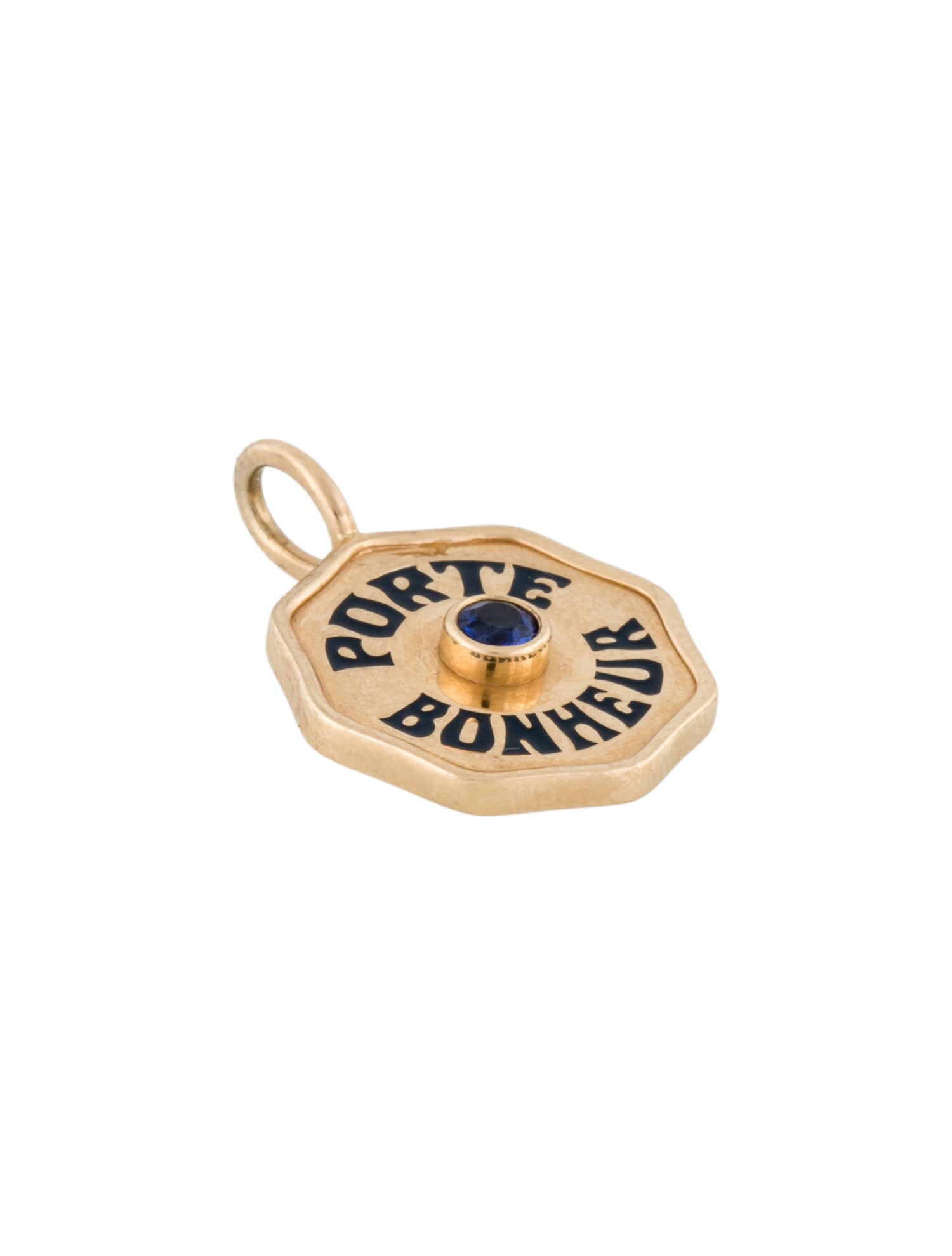 Pendant 14K Sapphire & Enamel Mini Porte Bonheur Charm