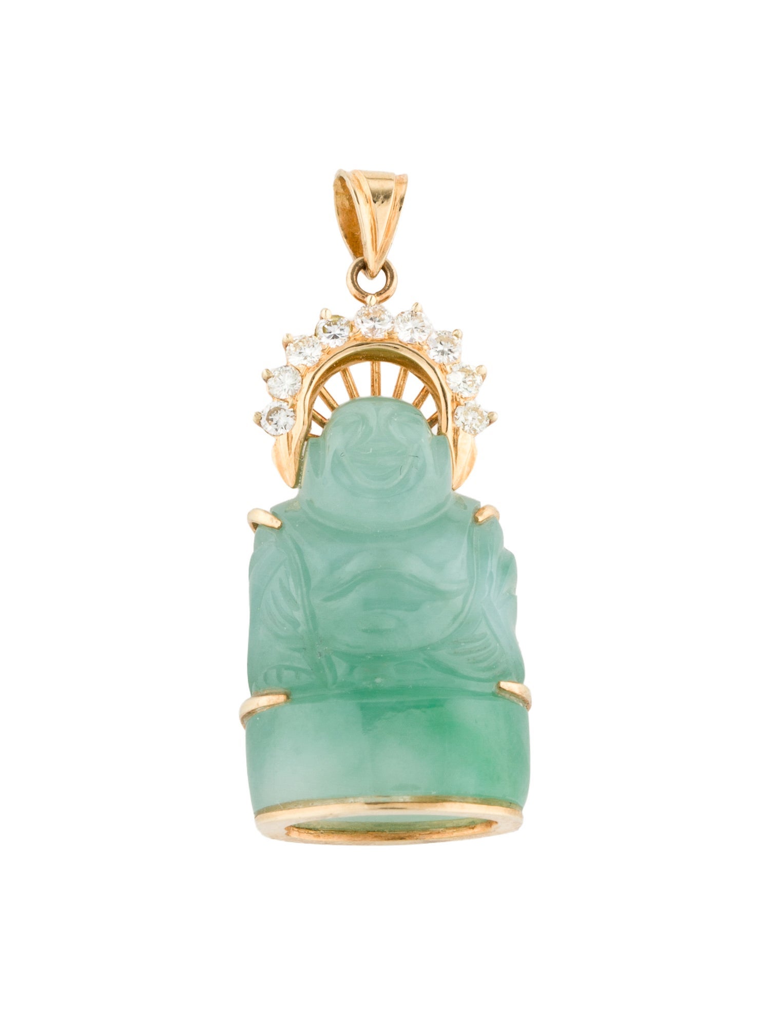 Pendant 14K Jadeite & Diamond Buddha