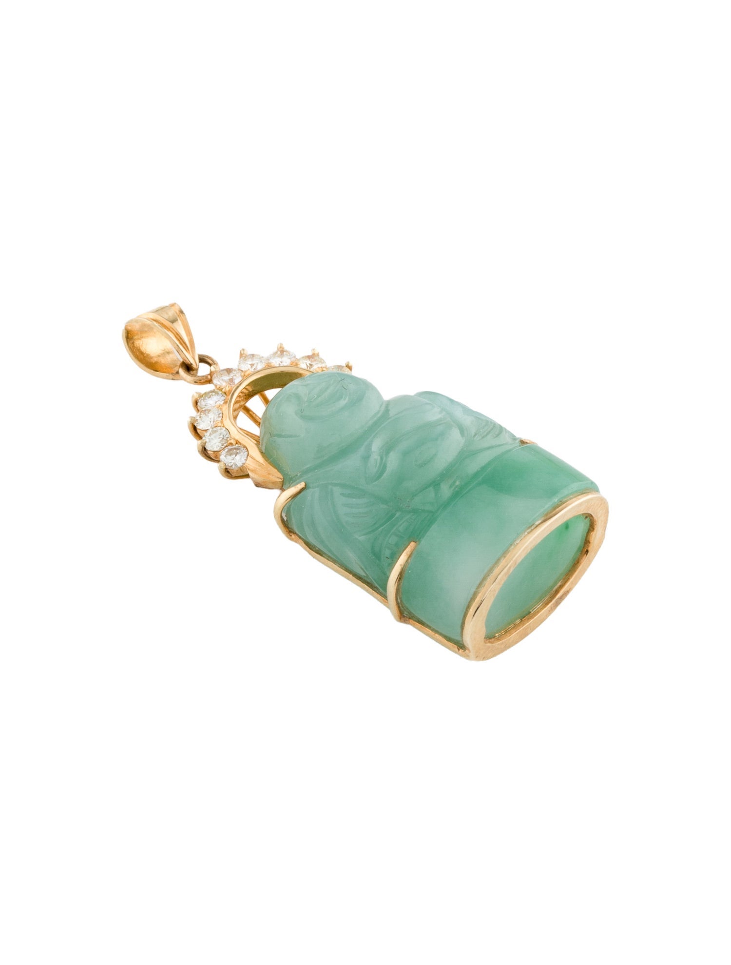Pendant 14K Jadeite & Diamond Buddha