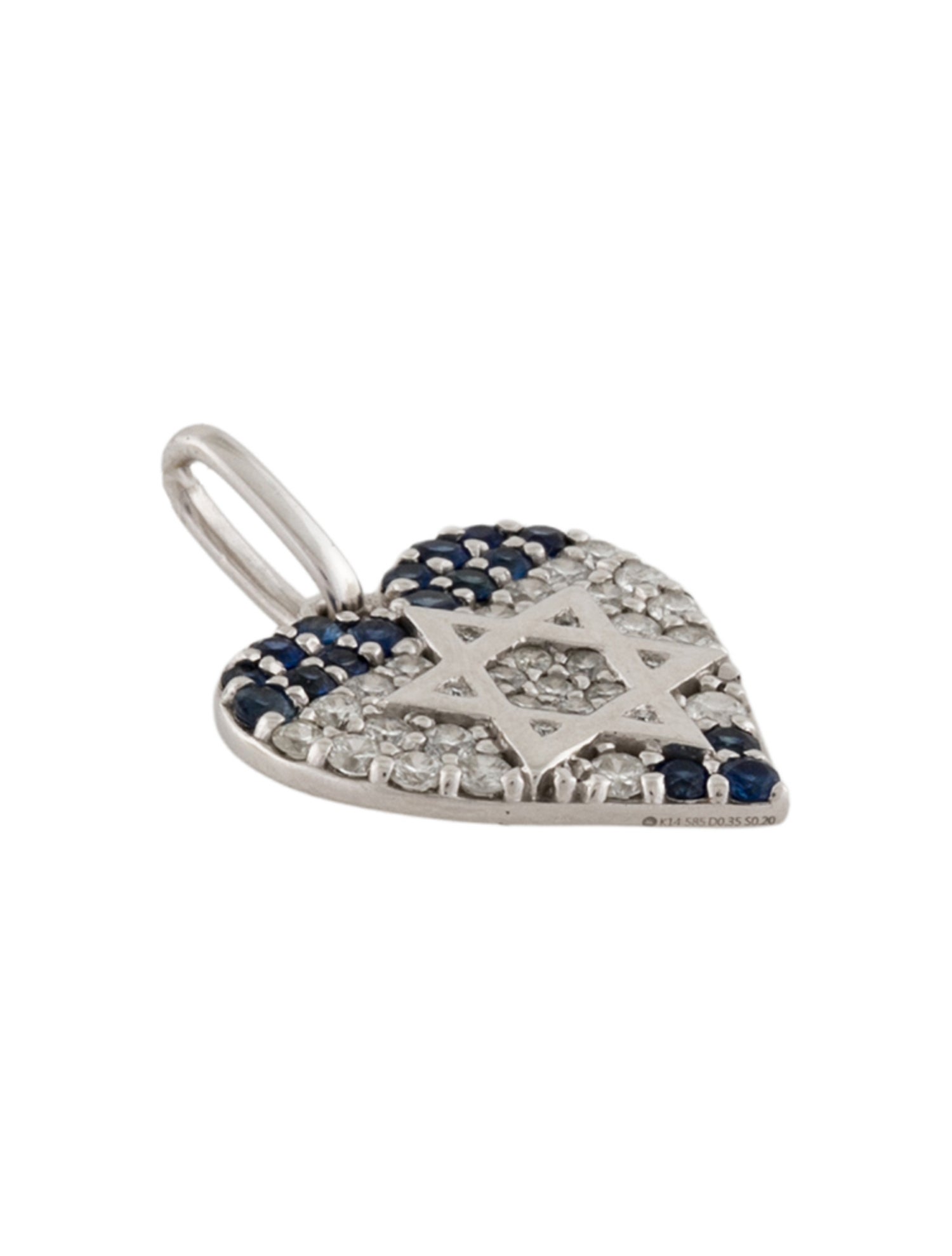 Pendant 14K Sapphire & Diamond Star of David Heart