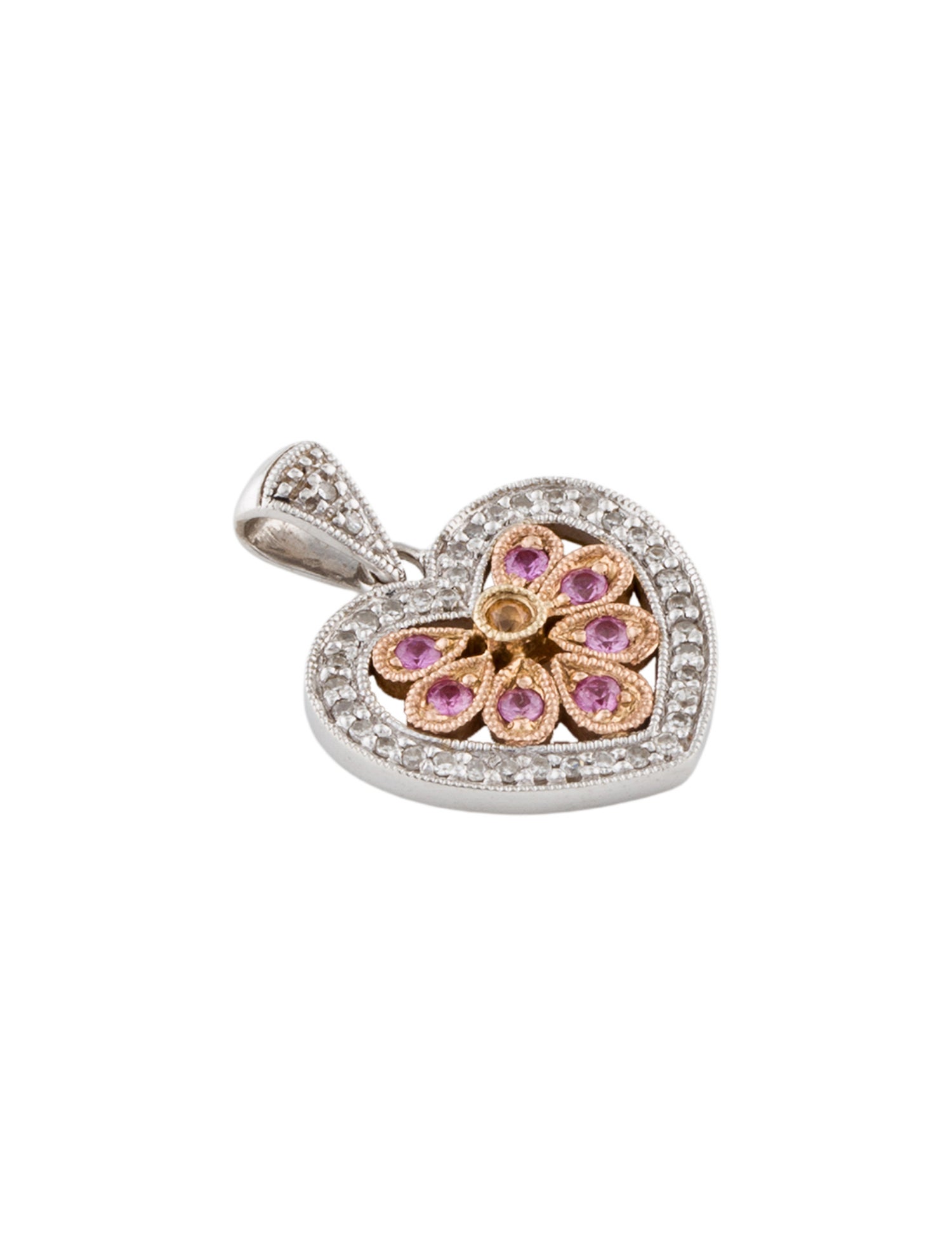 Pendant 14K Sapphire & Diamond Floral Heart