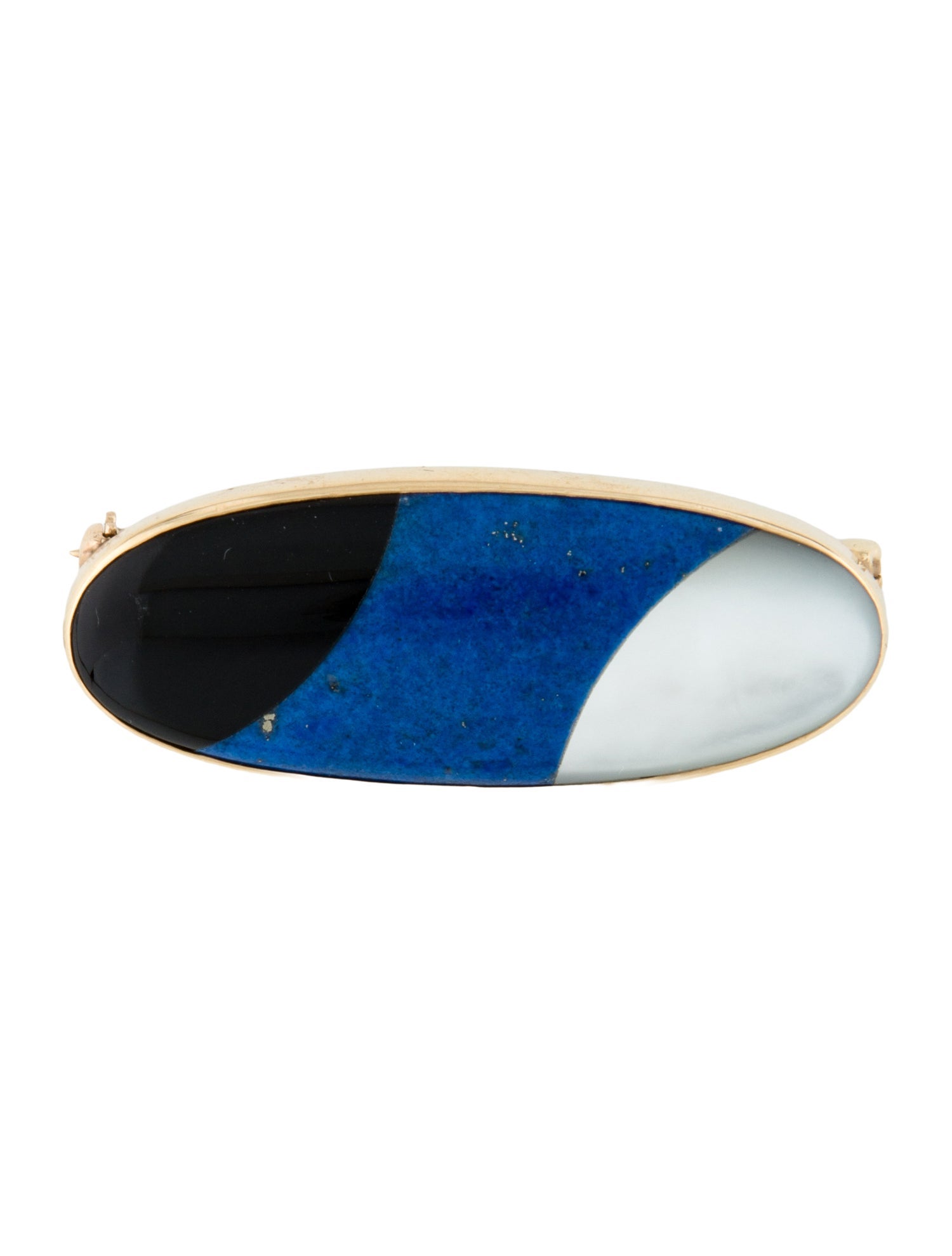 Pendant 14K Lapis Lazuli, Onyx & Mother of Pearl Inlayed Brooch