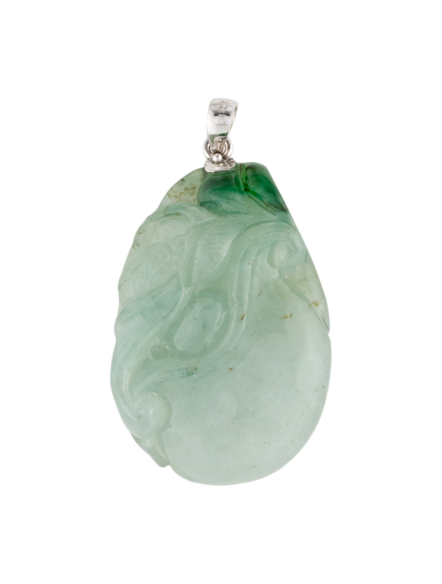 Pendant 14K Jadeite Carved Floral