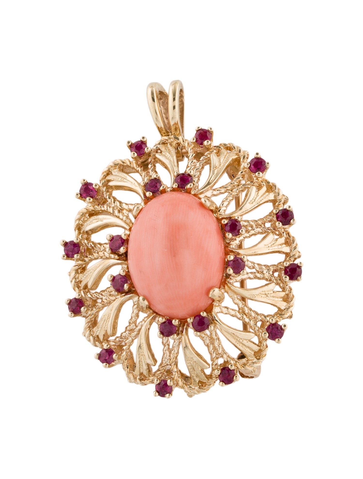 Pendant 14K Coral & Ruby