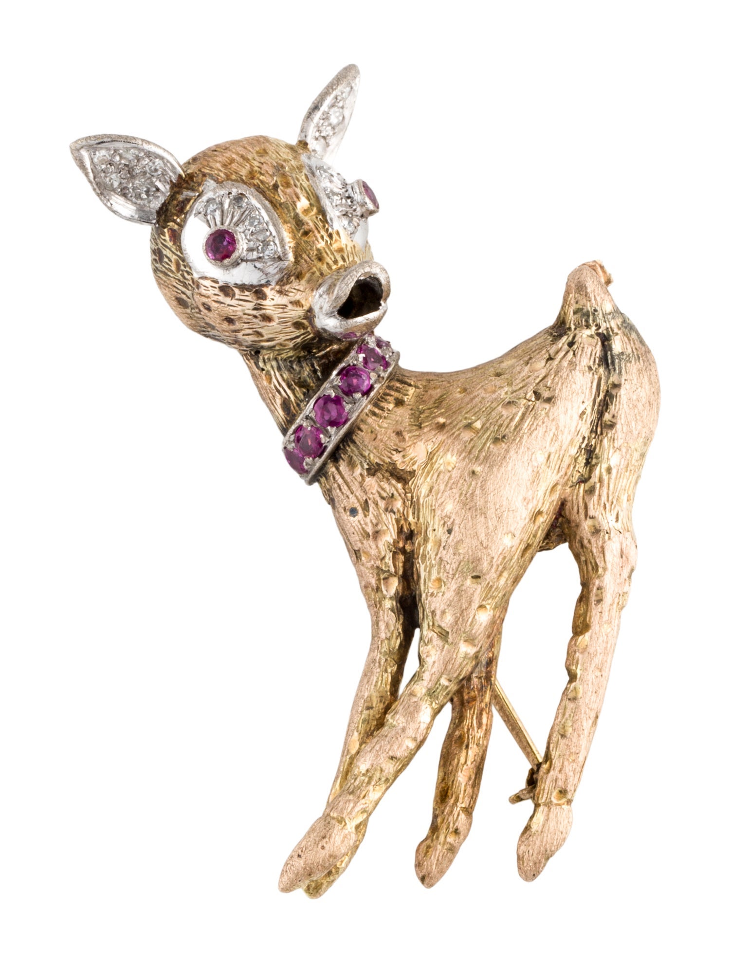 Pendant 14K Ruby & Diamond Deer Brooch