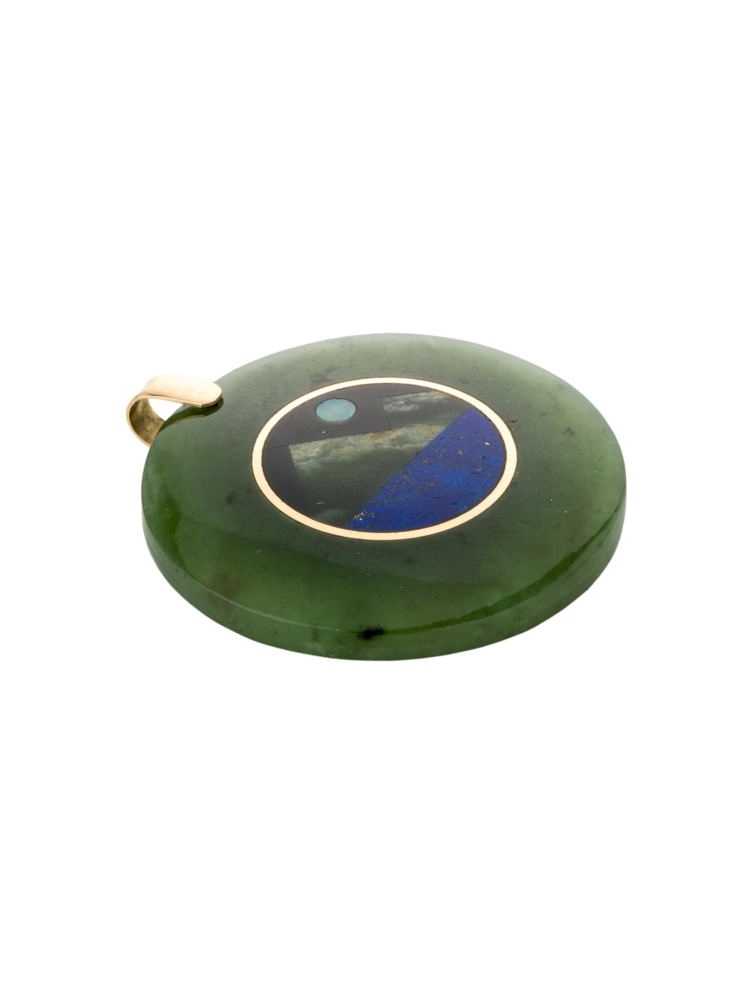 Pendant 18K Nephrite,Opal, & Lapis Lazuli Landscape Pendant