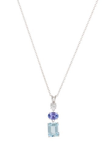 Pre-owned Pendant 2.05ct Aquamarine, Tanzanite & Sapphire  Necklace W/ Tags, 18" In Multi