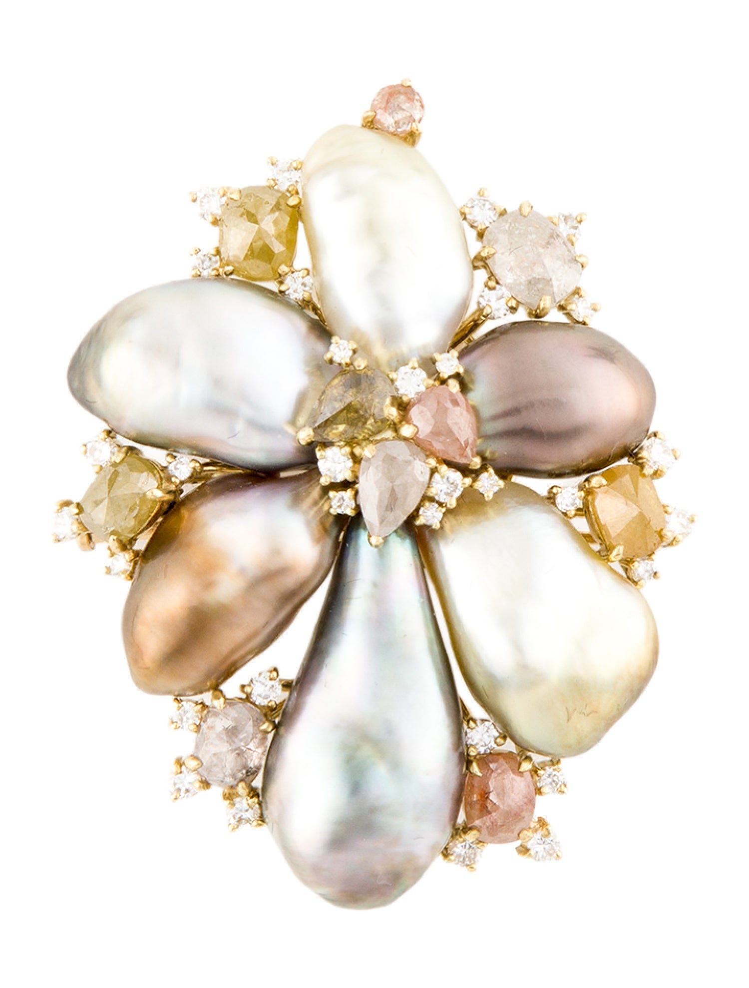 Pendant 18K Pearl & Diamond Cluster Brooch