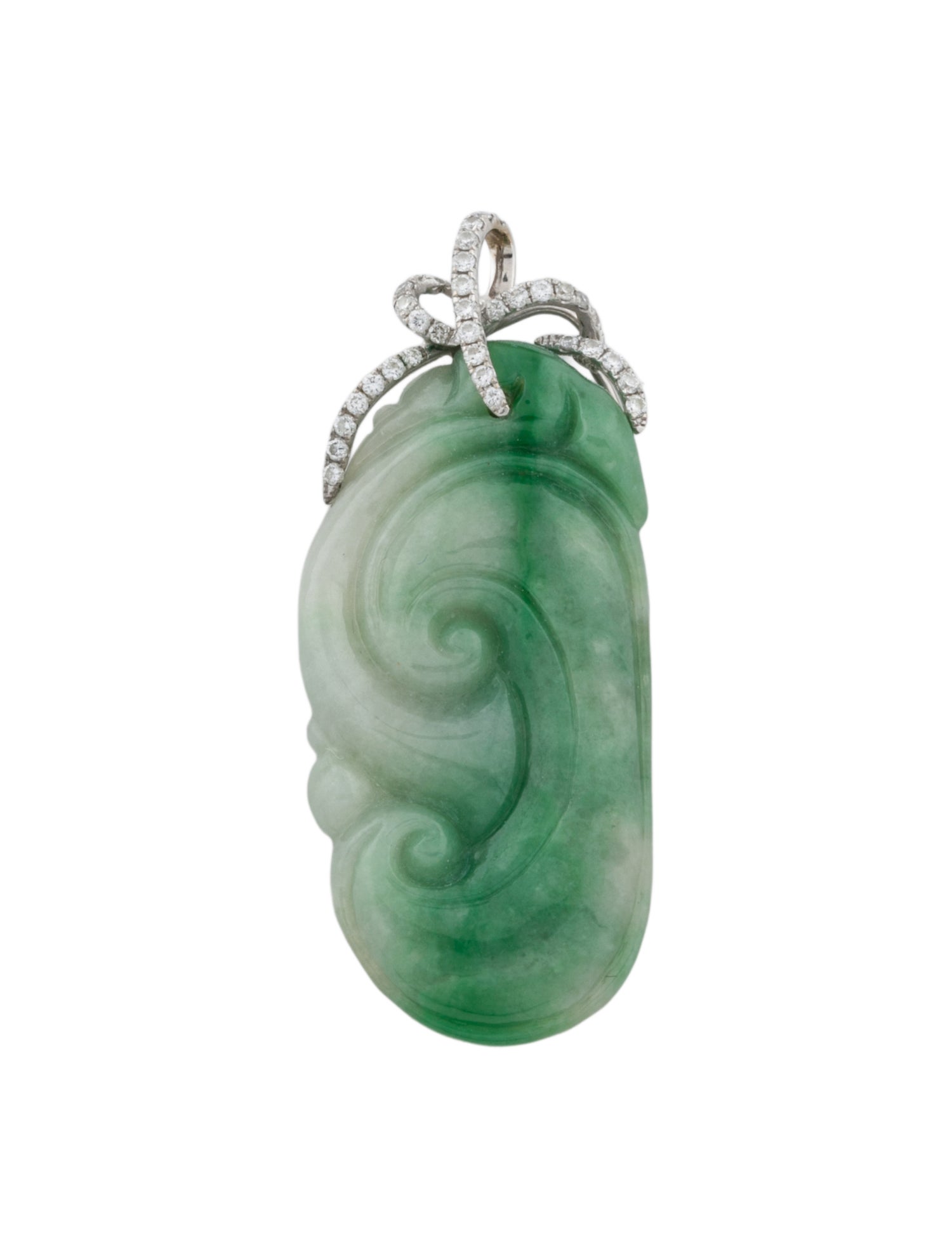 Pendant 18K Jadeite & Diamond Carved