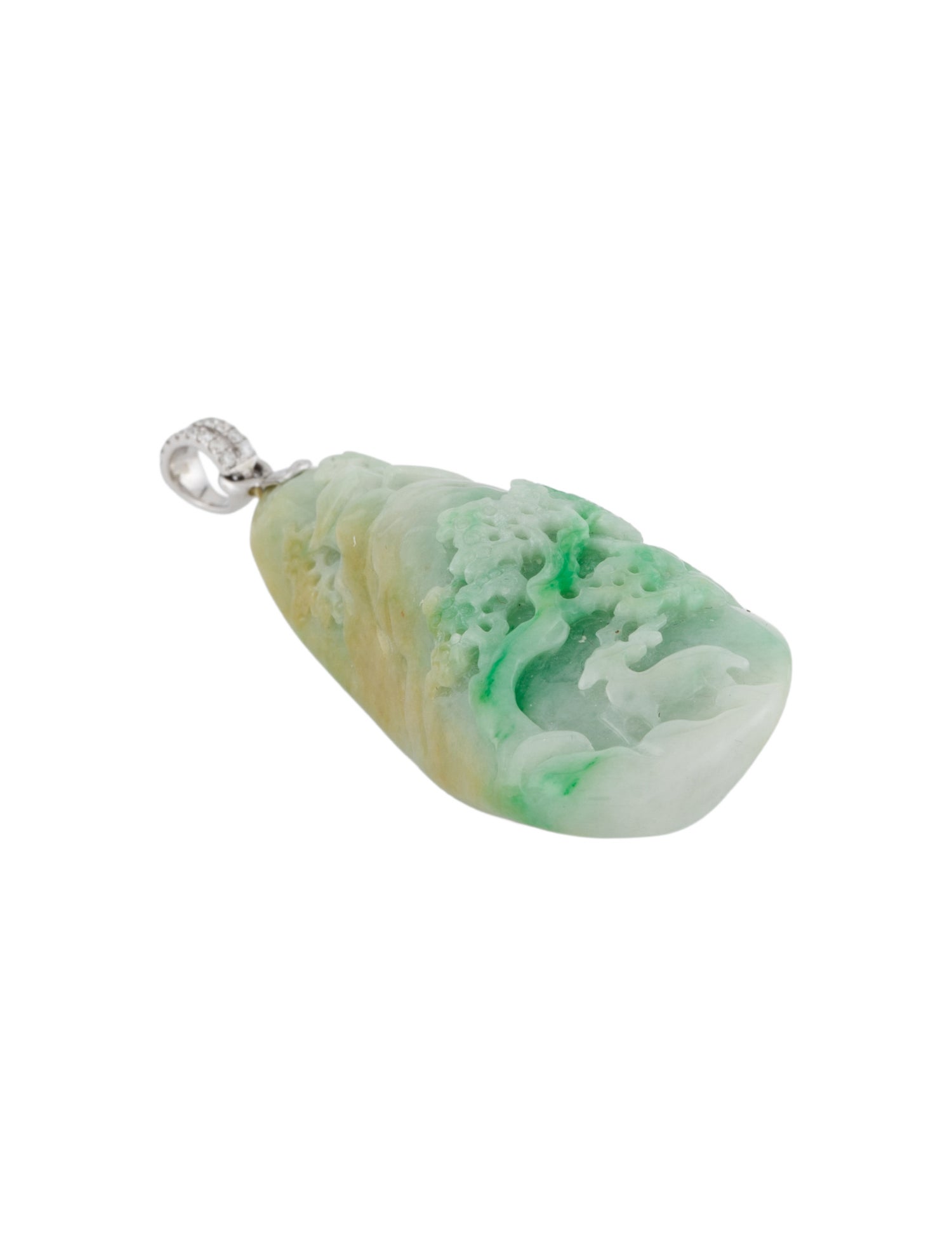 Pendant 18K Jadeite & Diamond Bonsai Tree Carved