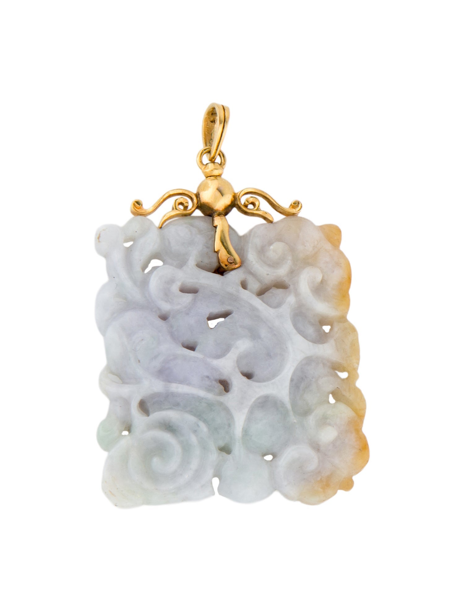 Pendant 14K Jadeite Feline Carved