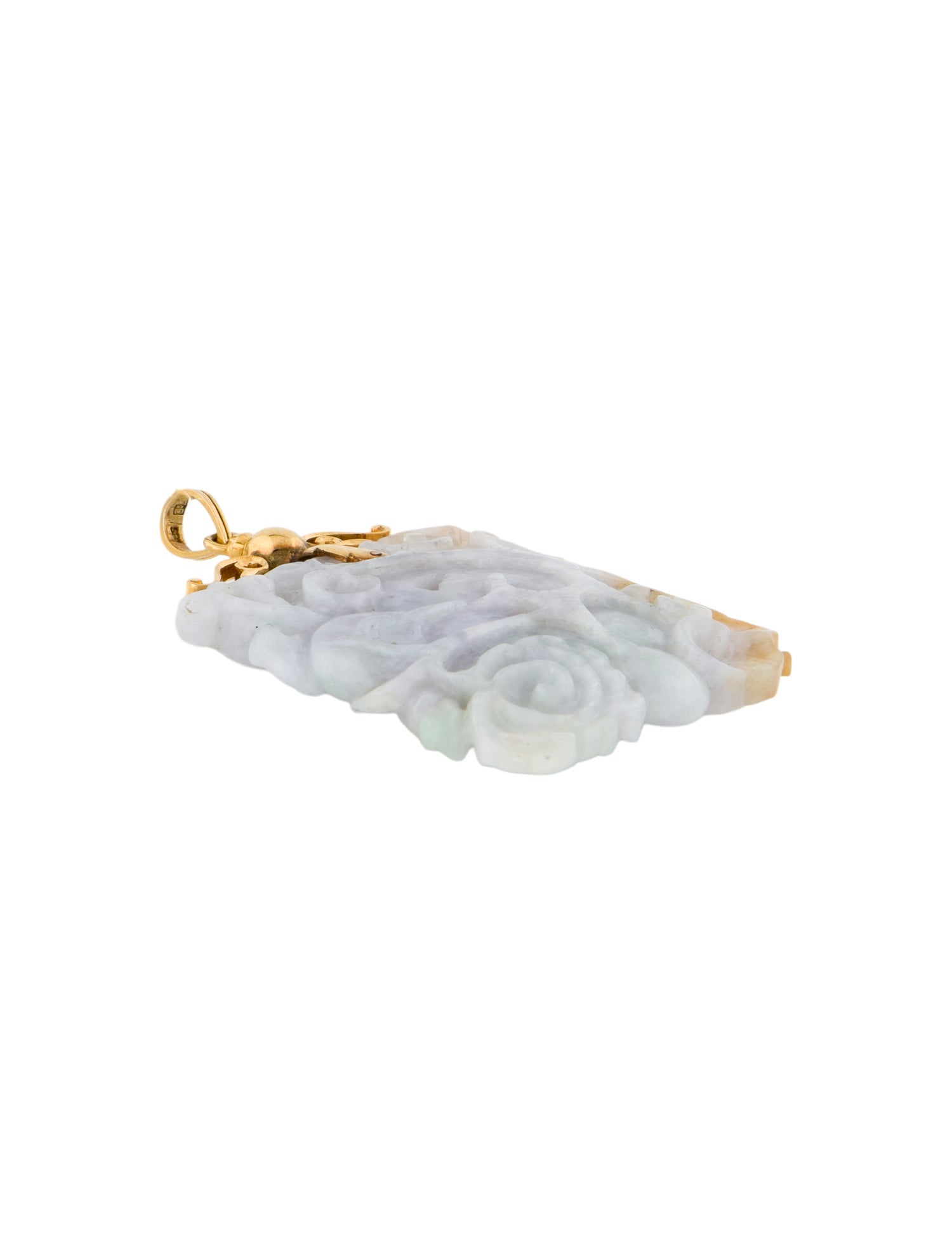 Pendant 14K Jadeite Feline Carved
