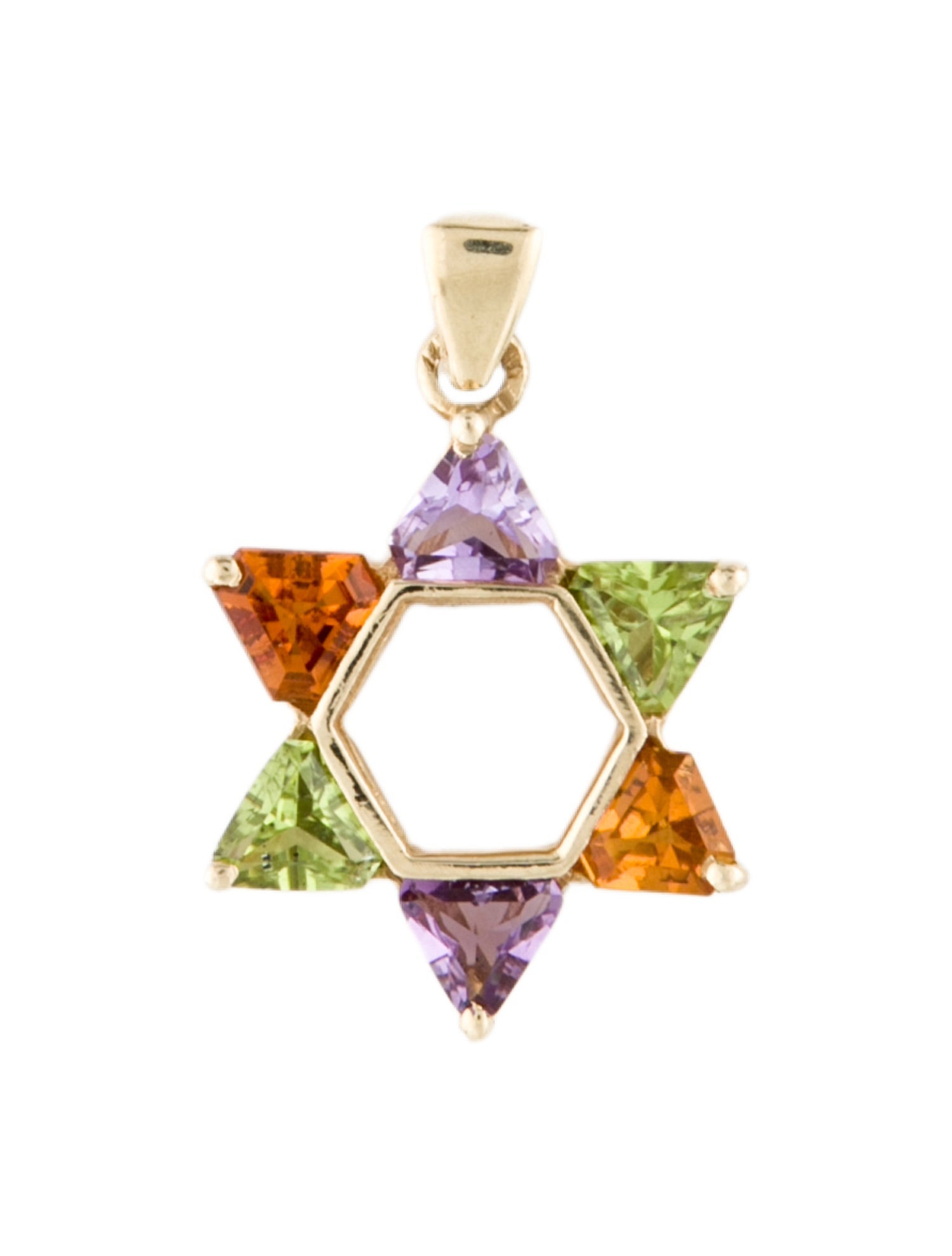 Pendant 14K Peridot Citrine & Amethyst Star of David Pendant